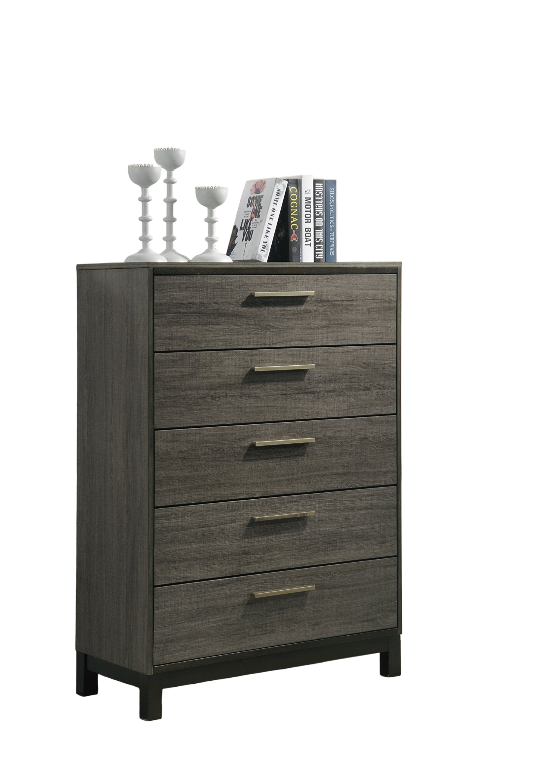 Ioana 187 Antique Grey Finish Wood Bed Room Set, King Size Bed, Dresser, Mirror