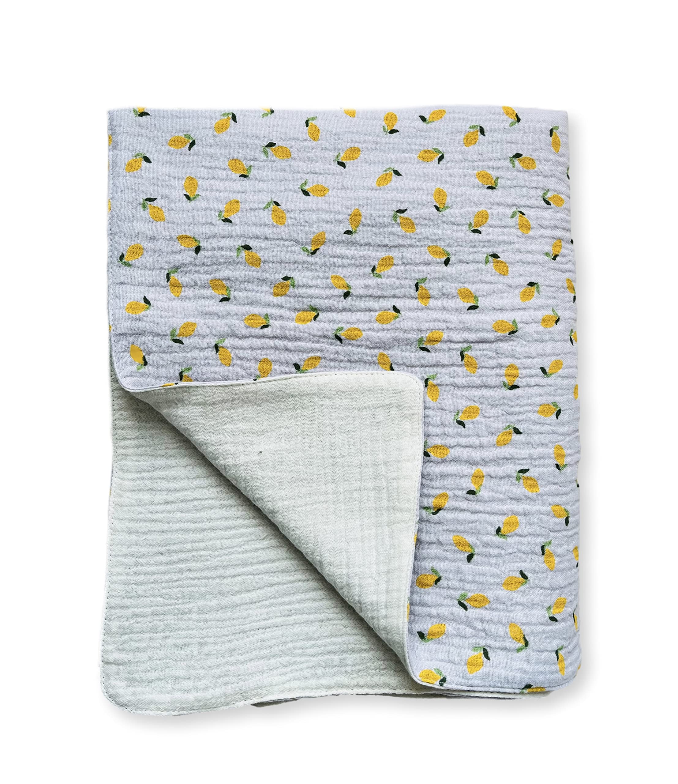 Leyl&Ari Muslin Quilt Blanket | 100% Organic Cotton | Toddler Crib Blanket | Made in USA (Little Lemons)