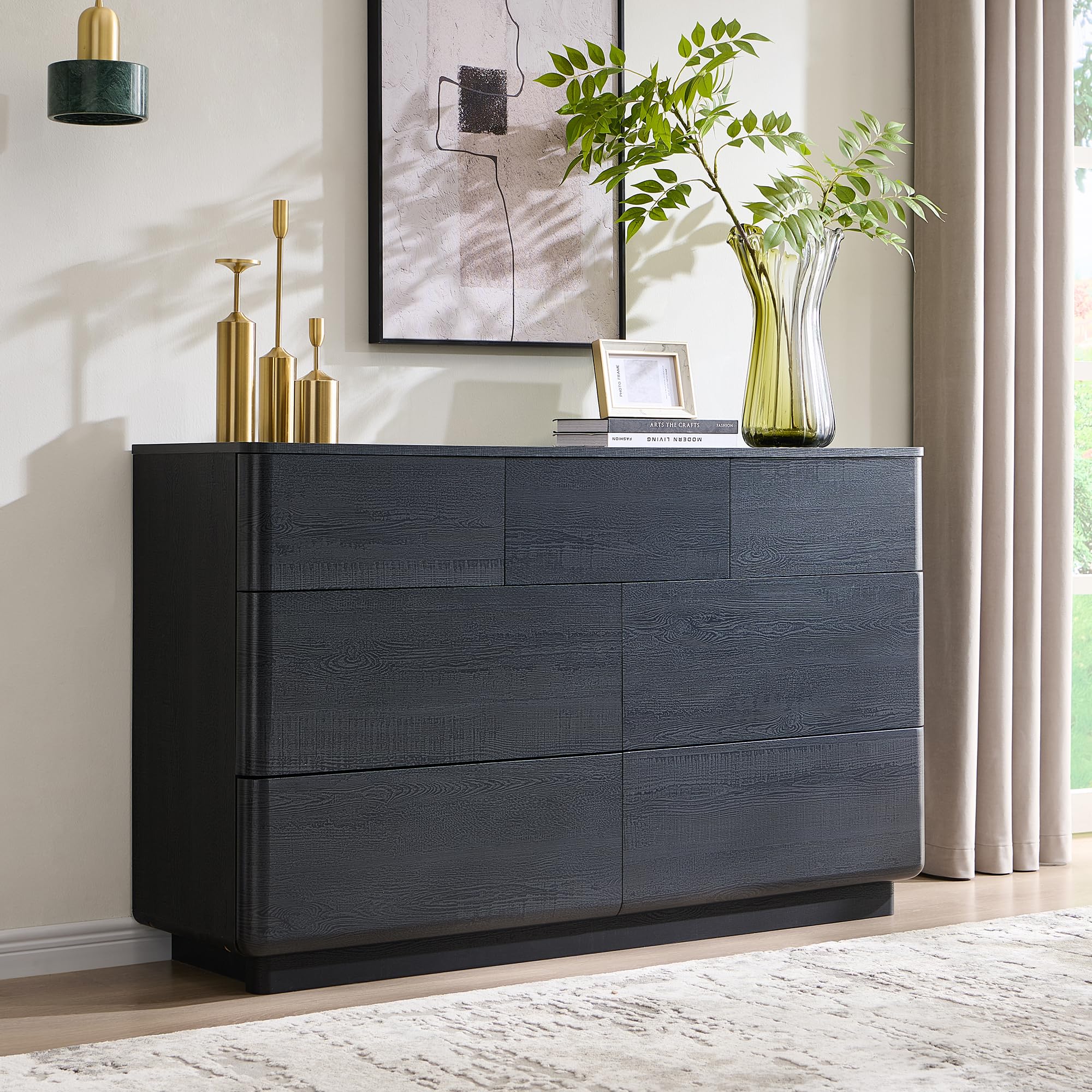 Modern 7 Drawer Dresser for Bedroom, 52" Wide Handleless Chest