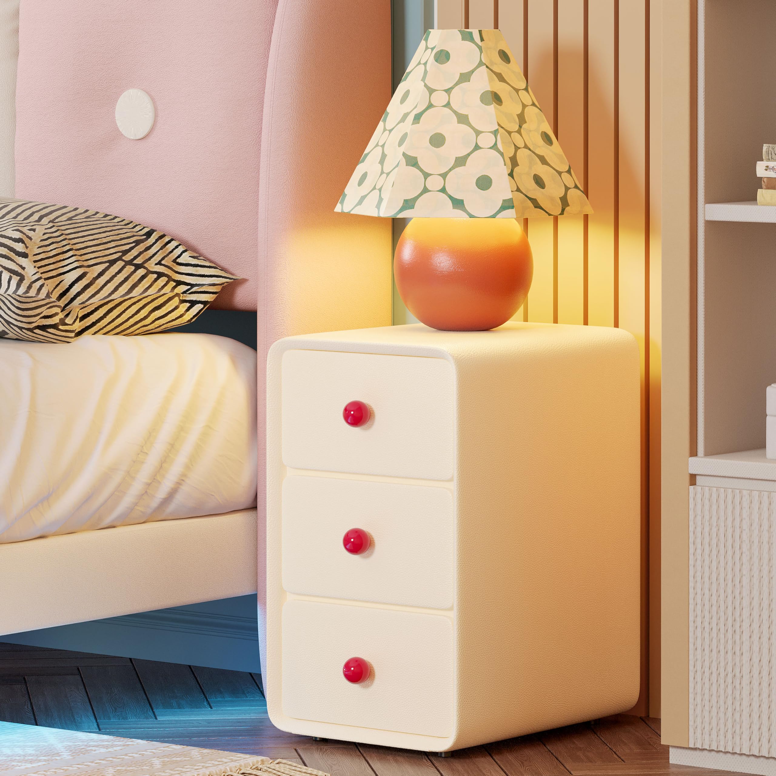 Modern Leather Nightstand, Narrow Beside Table