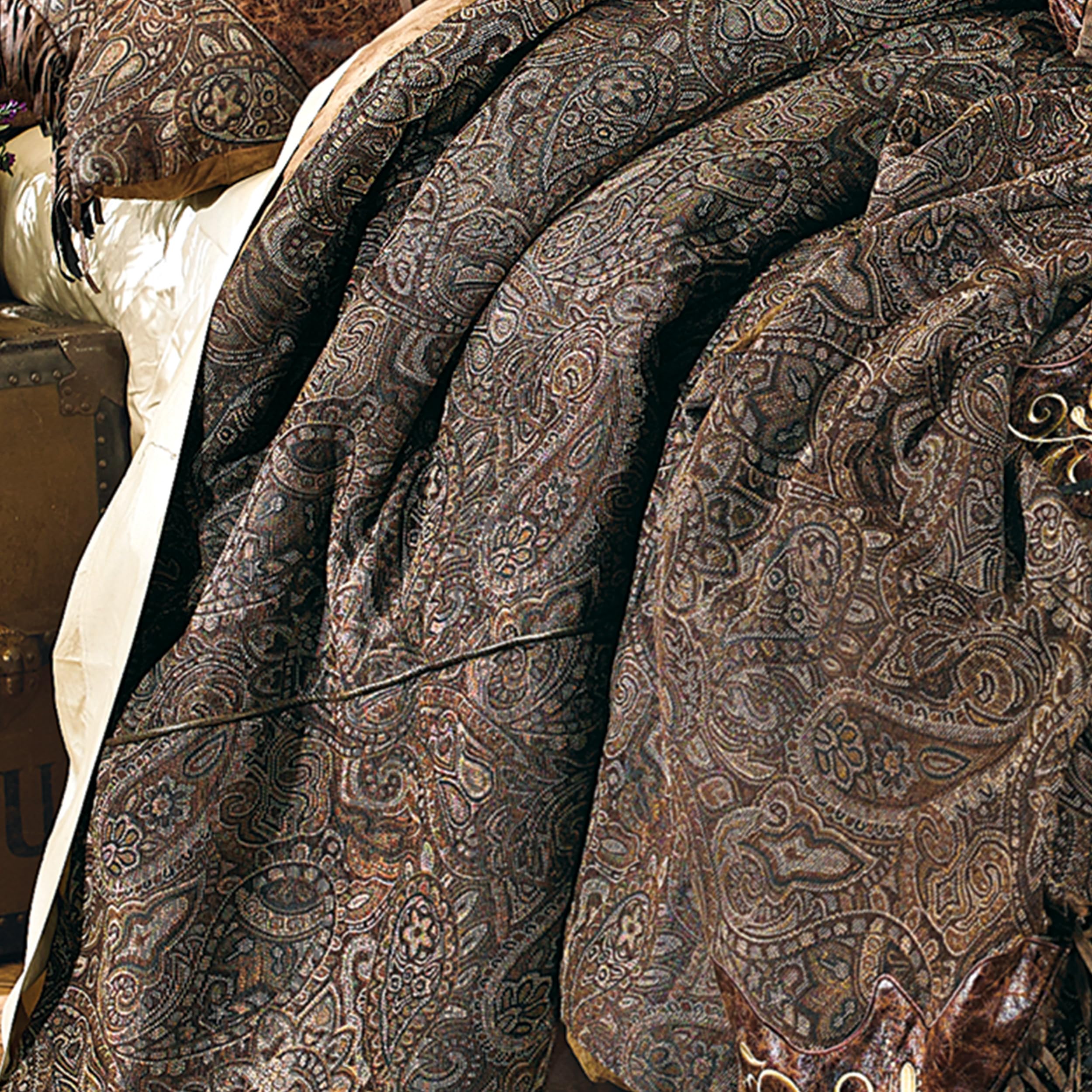 Western Paisley Beaumont Queen Bed Set - Chenille and Faux Leather