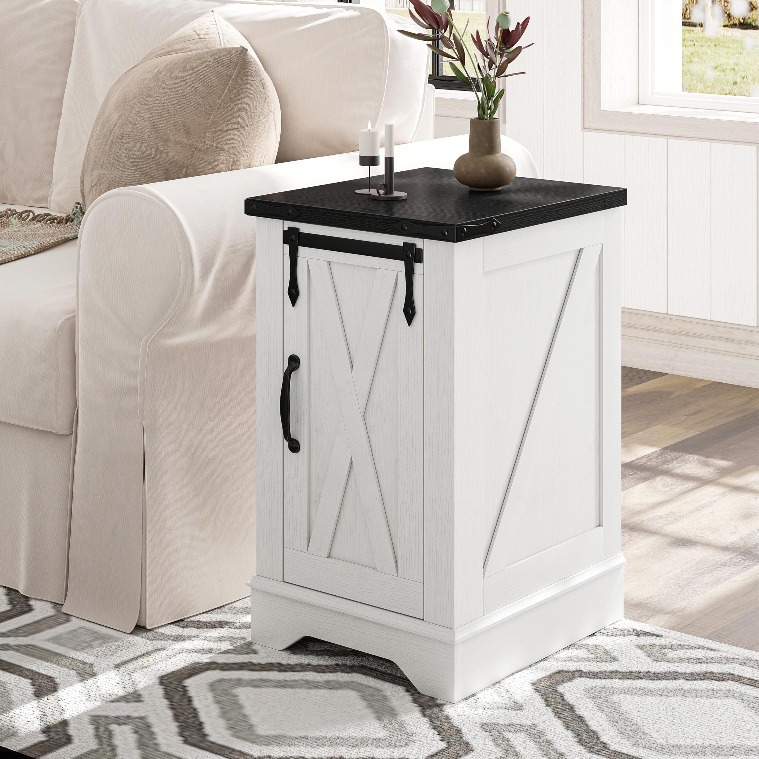 Charging Station,Farmhouse 25" End Tables with Barn DoorLarge