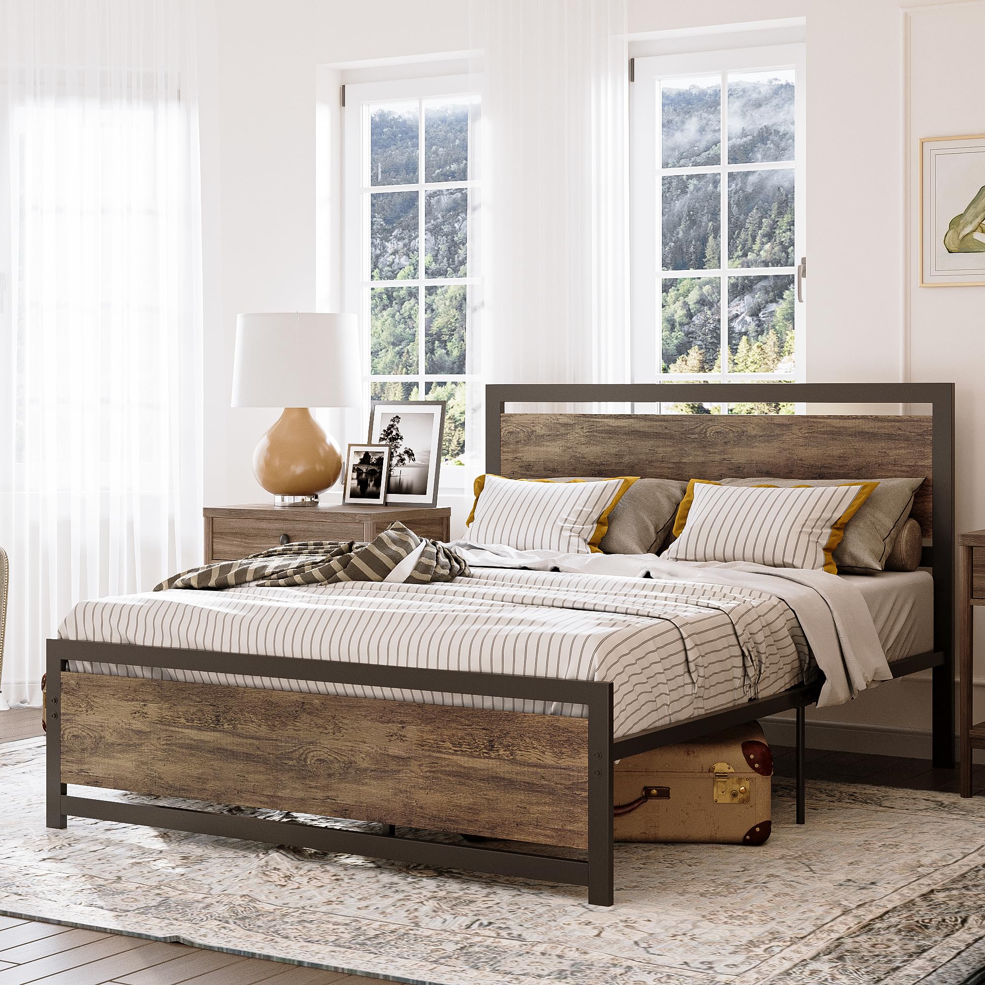 Queen Bed Frame with Headboard and Footboard, Metal Strong Supports
