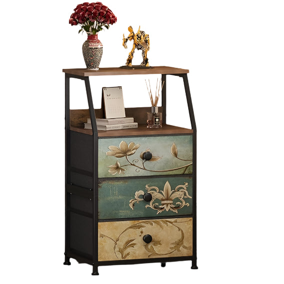 Dresser with Fabric Drawers Nightstand with 2 Tier Shelf Storage