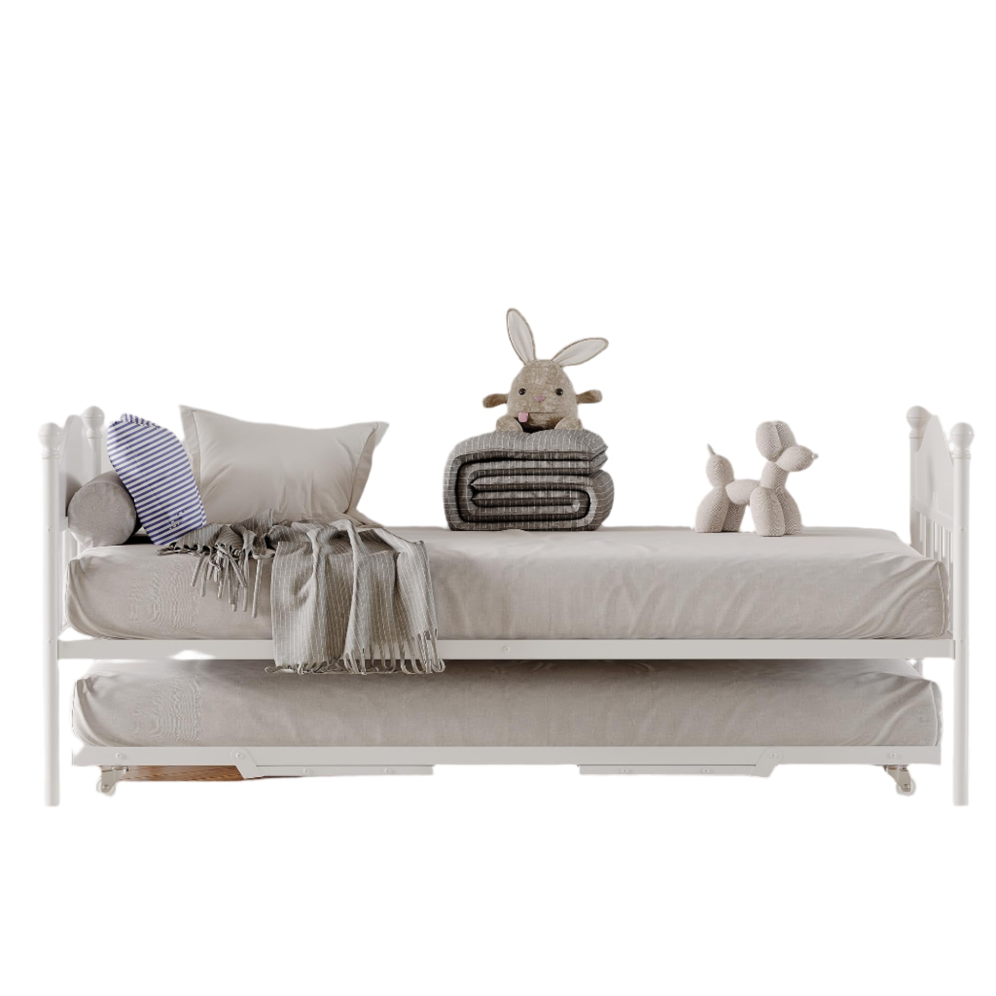 Daybed with Trundle, Metal Twin Bed Frame with Pop Up Foldable