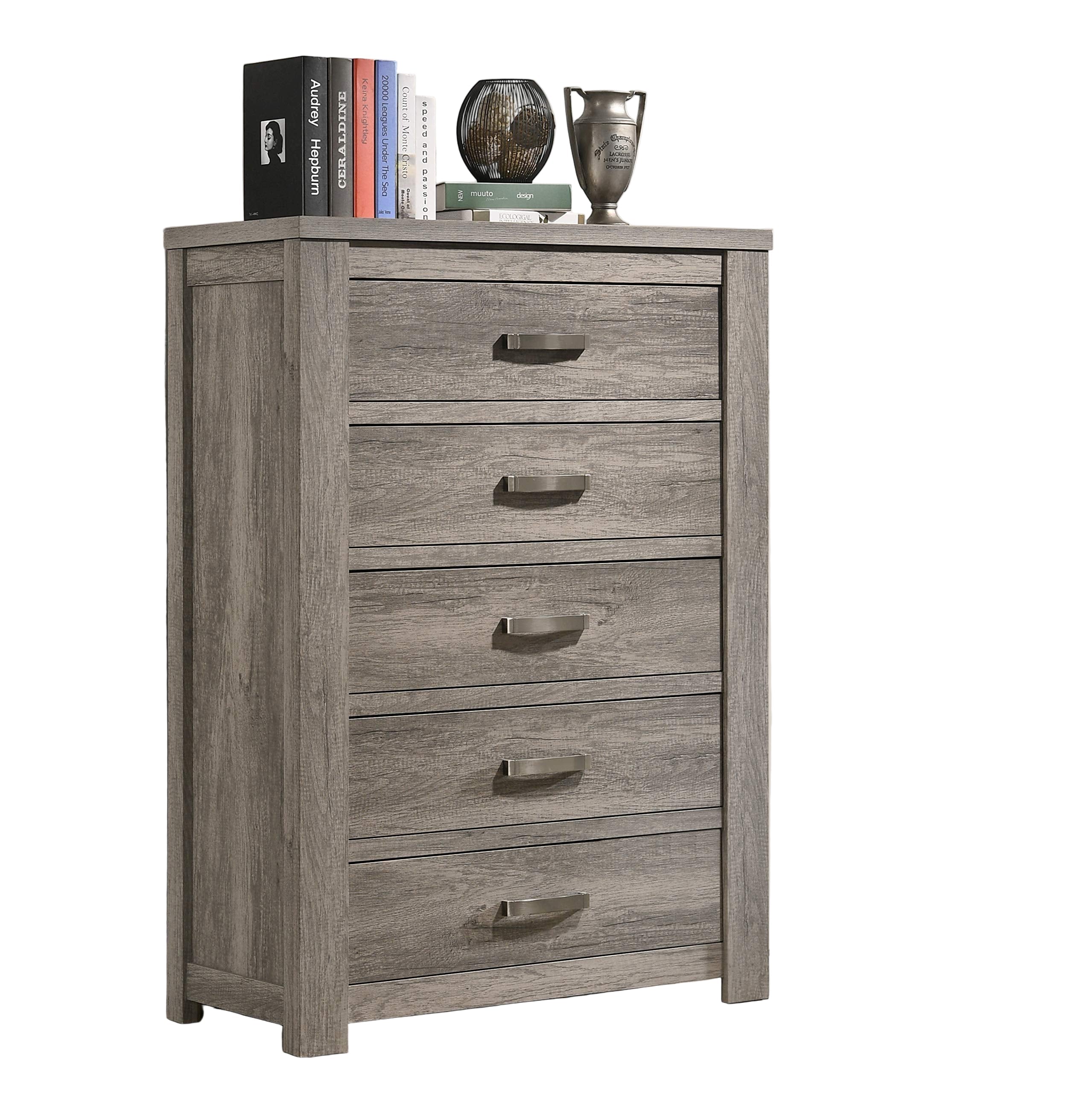 Floren Contemporary Weathered Gray Wood Bedroom Set, Queen Panel Bed, Dresser