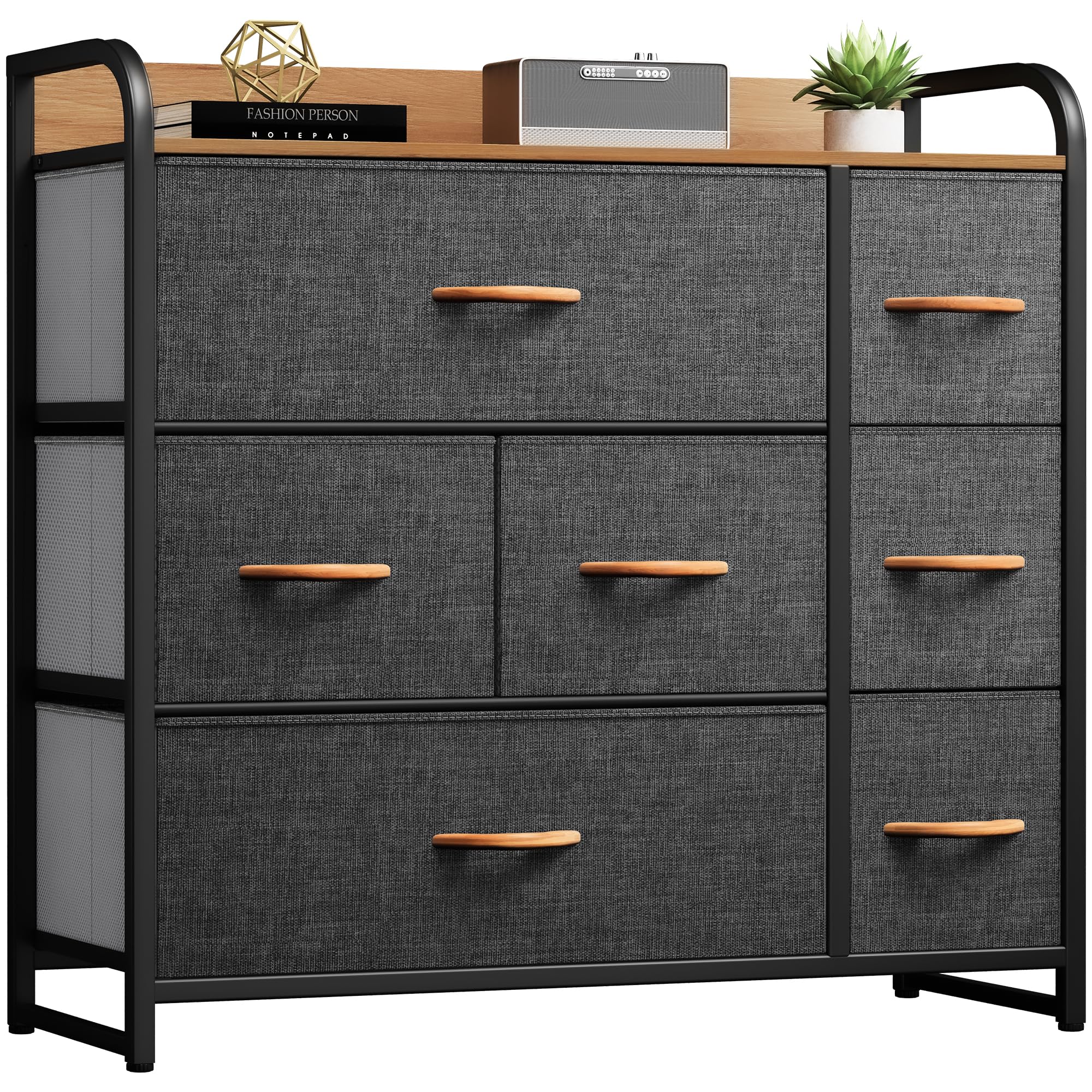 Fabric Dresser with 7 Drawers, Black Dresser & Chest of Drawers