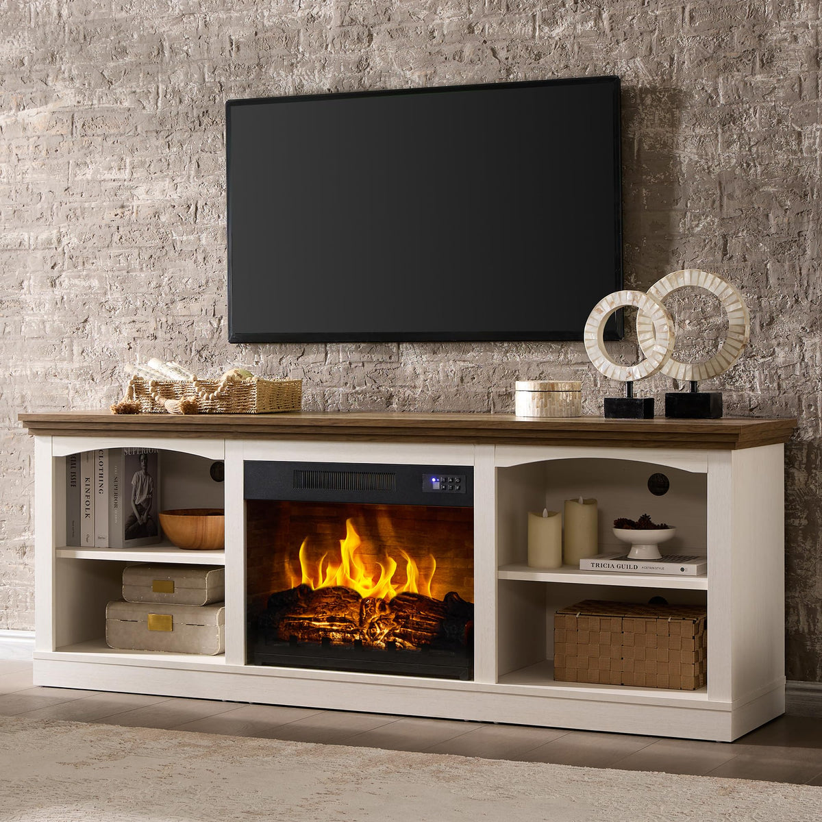 70.5" Fireplace TV Stand with 23" Electric Fireplace for TVs Up to 80"