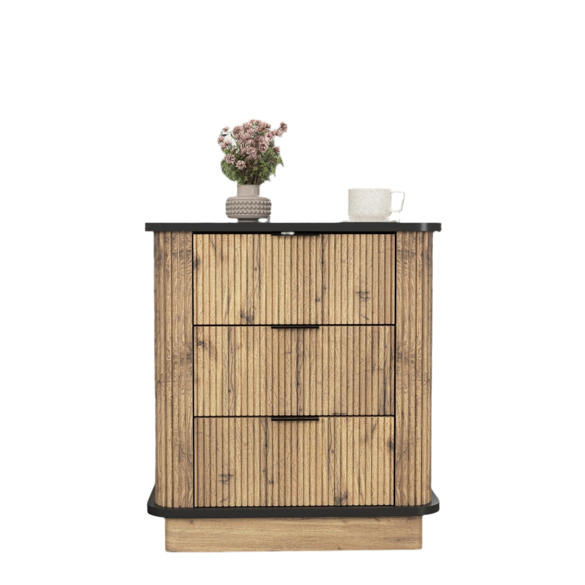 Nightstand,19" Wide Side Table with 3 Storage Drawers