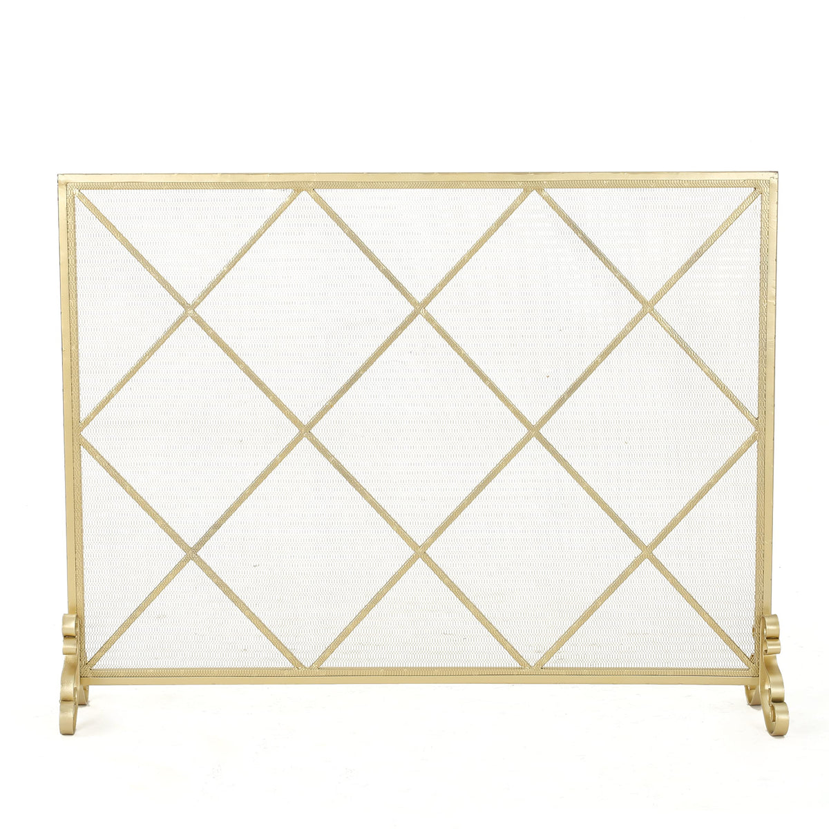 Single Panel Iron Fireplace Screen – Gold