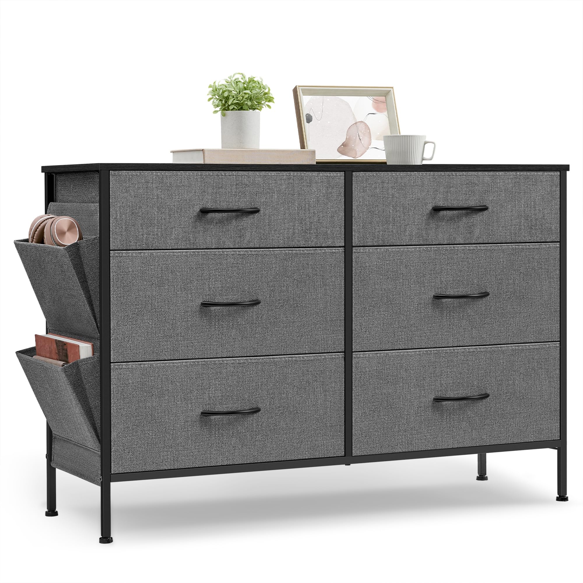 6-Drawer Dresser for Bedroom, Chest of Drawers with Side Pockets