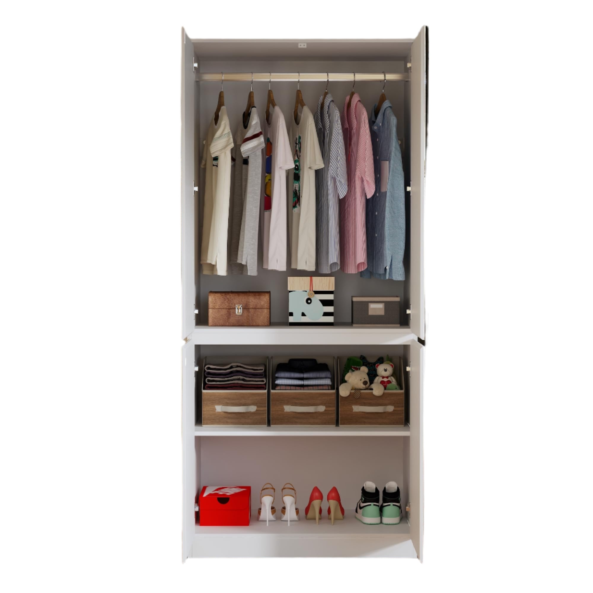 70.9" H Wardrobe Closet with All Mirror, Wooden Bedroom Armoire