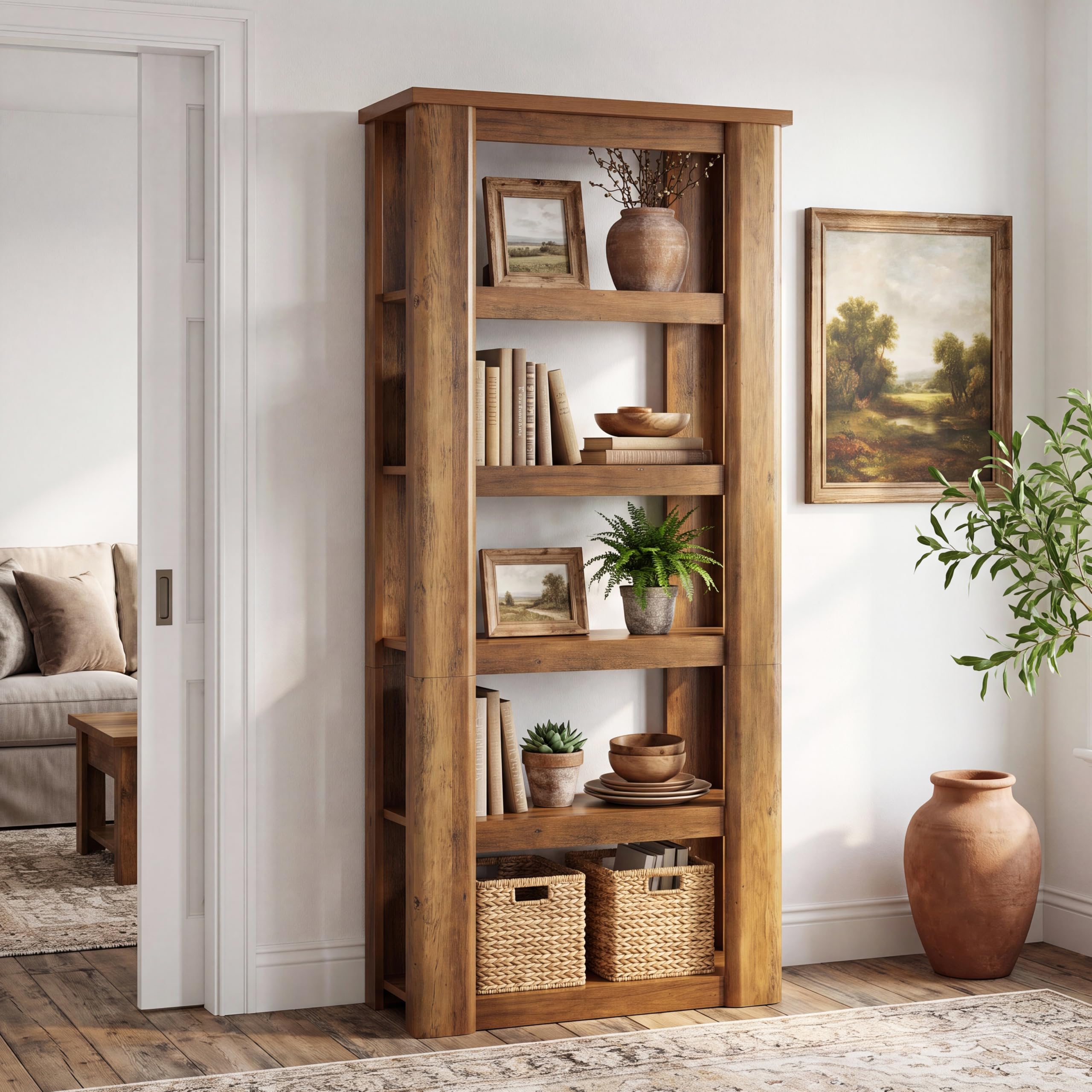 6-Tier Tall Bookshelf – Rustic Brown