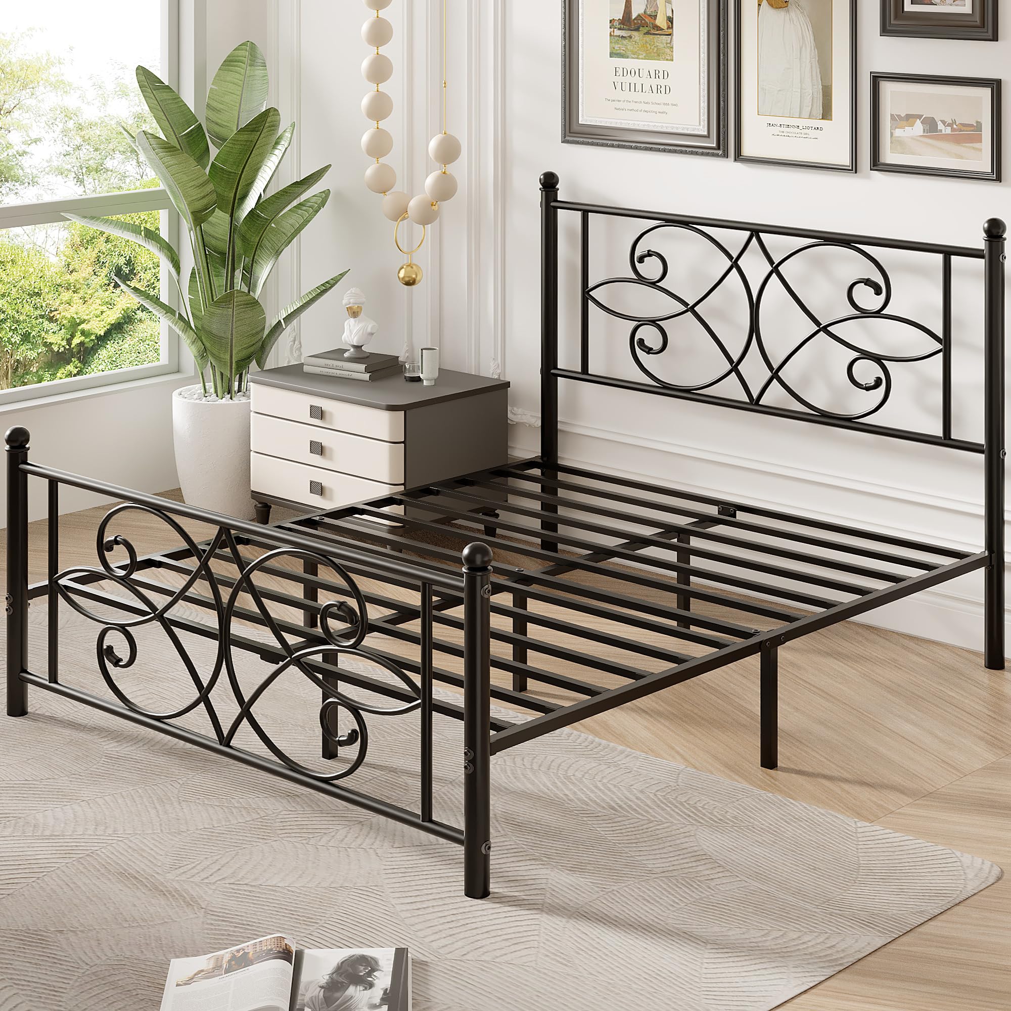 Full Size Bed Frame Metal Platform Bed with Headboard and Footboard