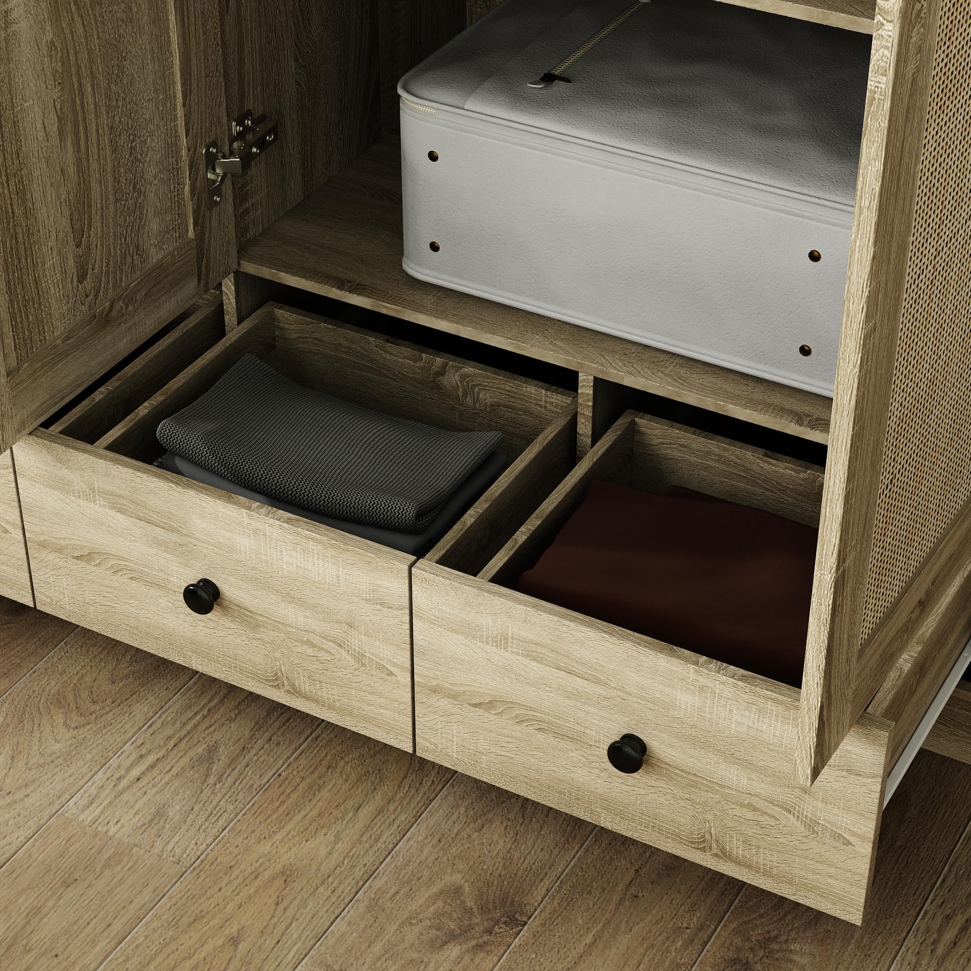 Wardrobe Armoire Closet, 3 Door Rattan Closet Wardrobe Cabinet