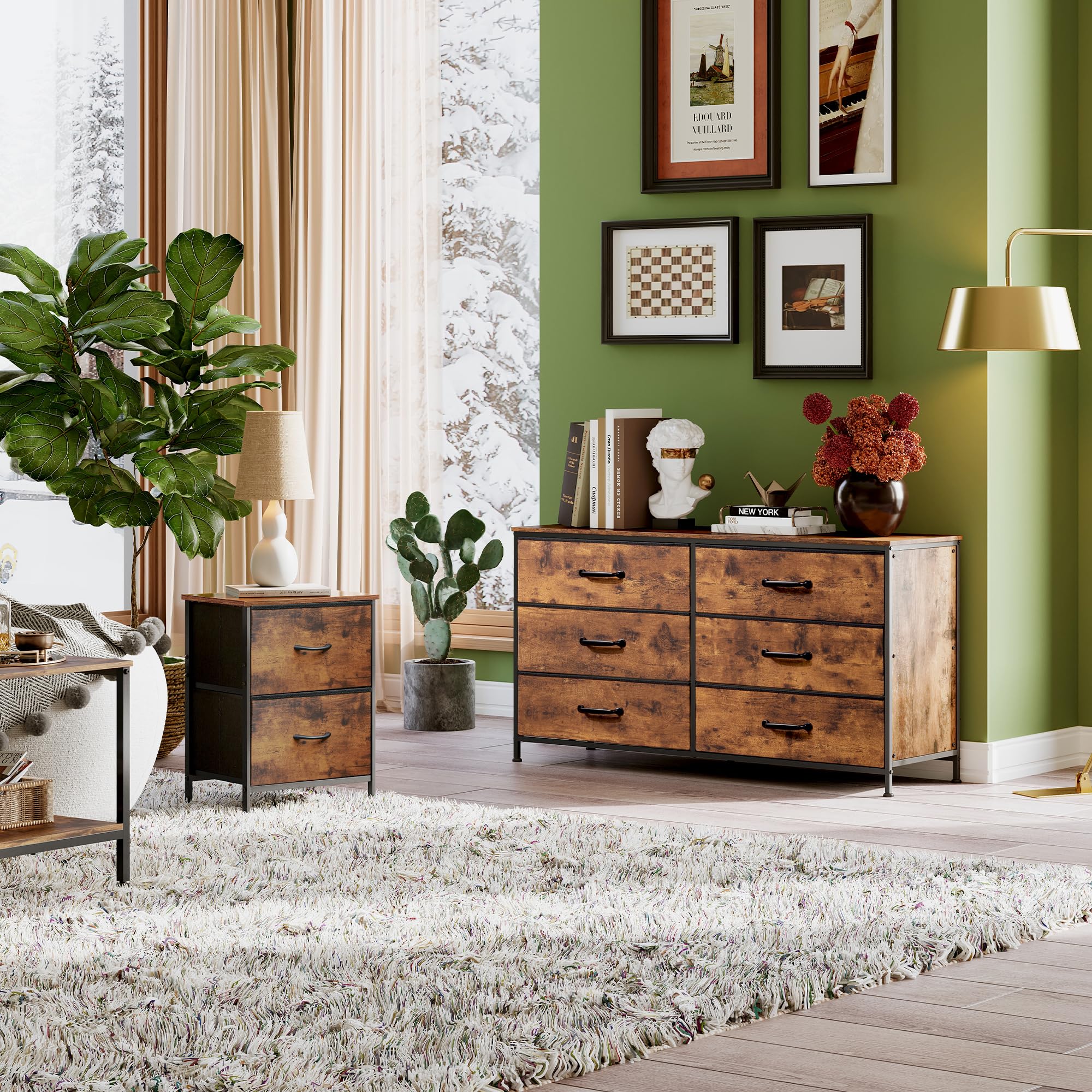 Wide Fabric Dresser and Nightstand Sets, Chest of Drawers