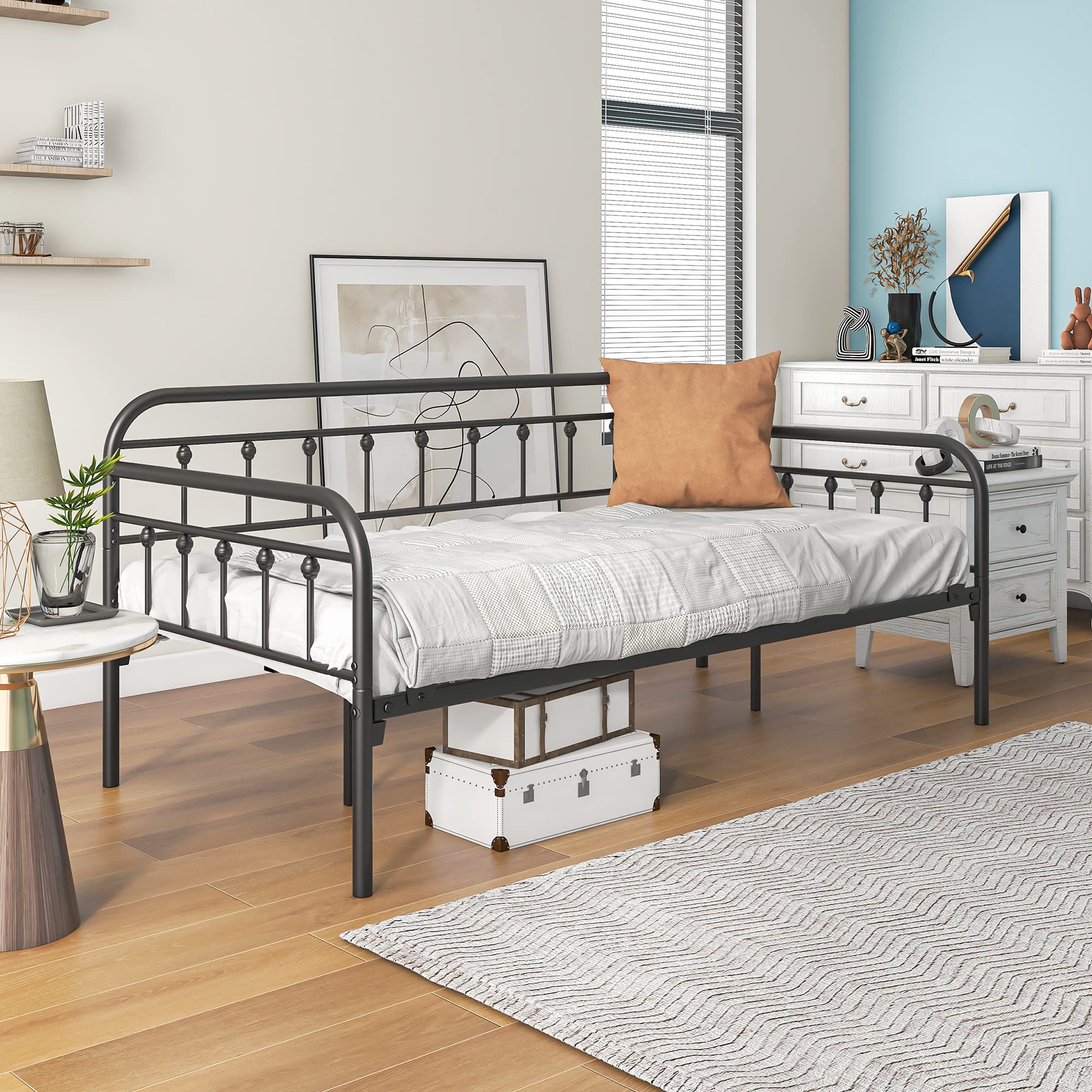 Metal Daybed Frame with Steel Slats Platform Furniture,Twin, Dark Black…