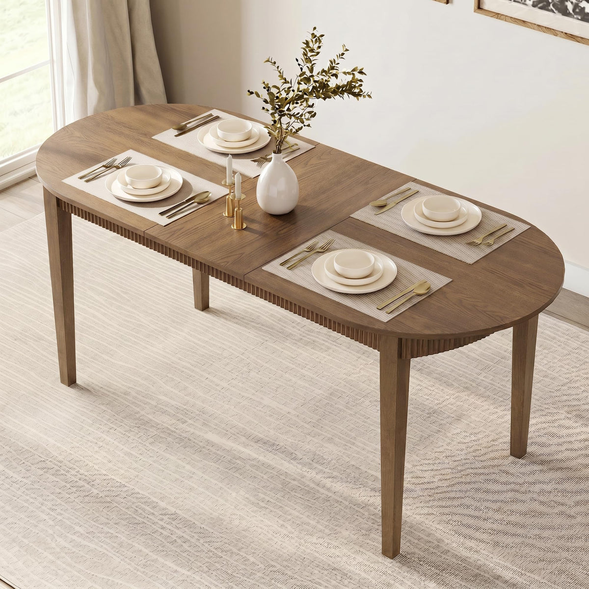 72.8" Oval Dining Table for 4–8, Fluted Detail, Engineered Wood