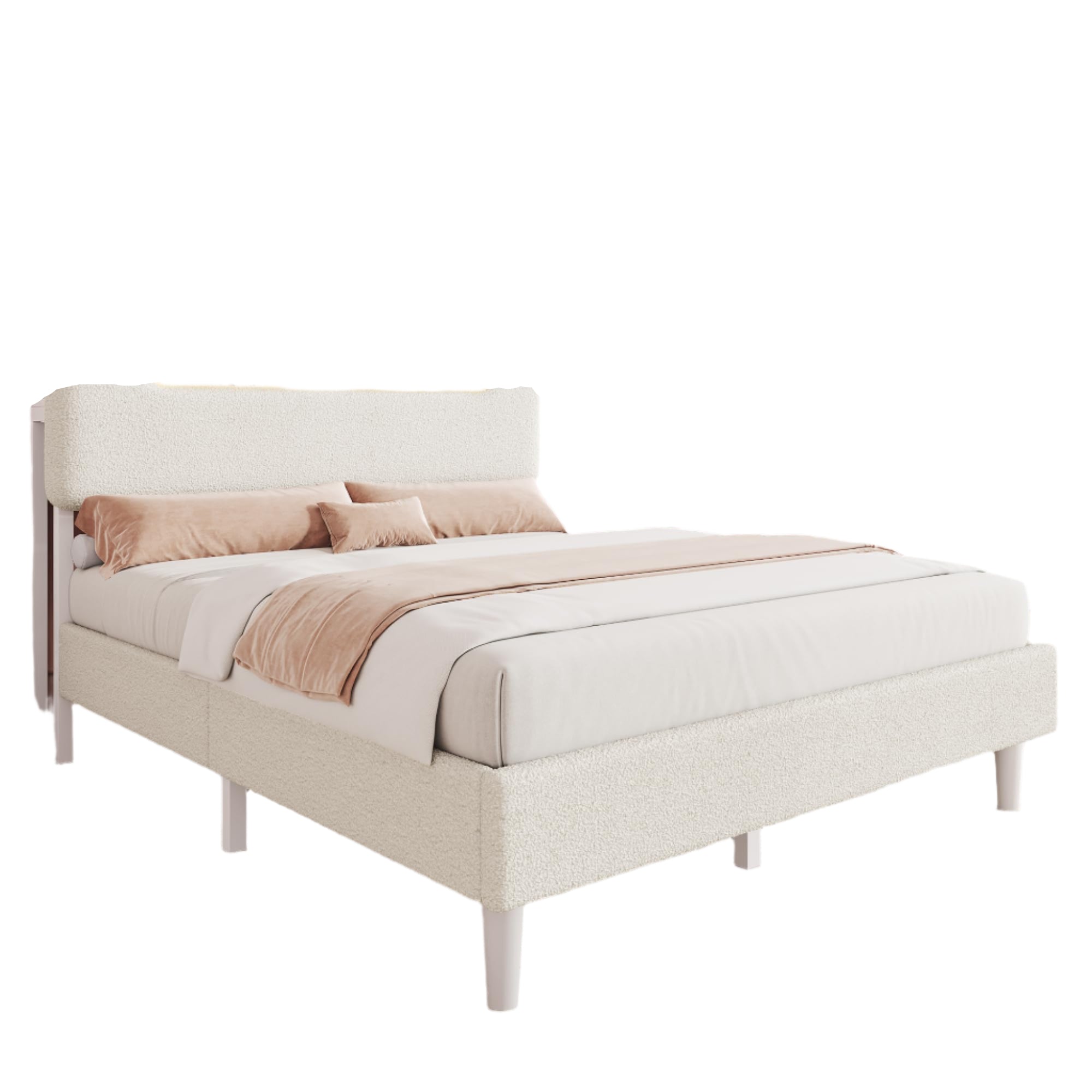 Full Size Bed Frame, LED Bed Frame with Storage Headboard