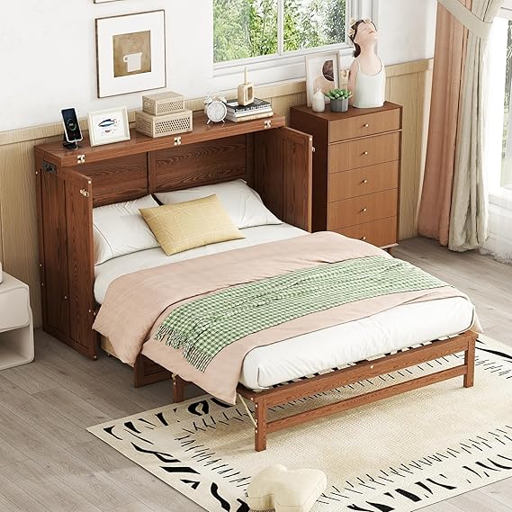 Queen Murphy Bed Cabinet, Murphy Bed Queen with Storage Drawer