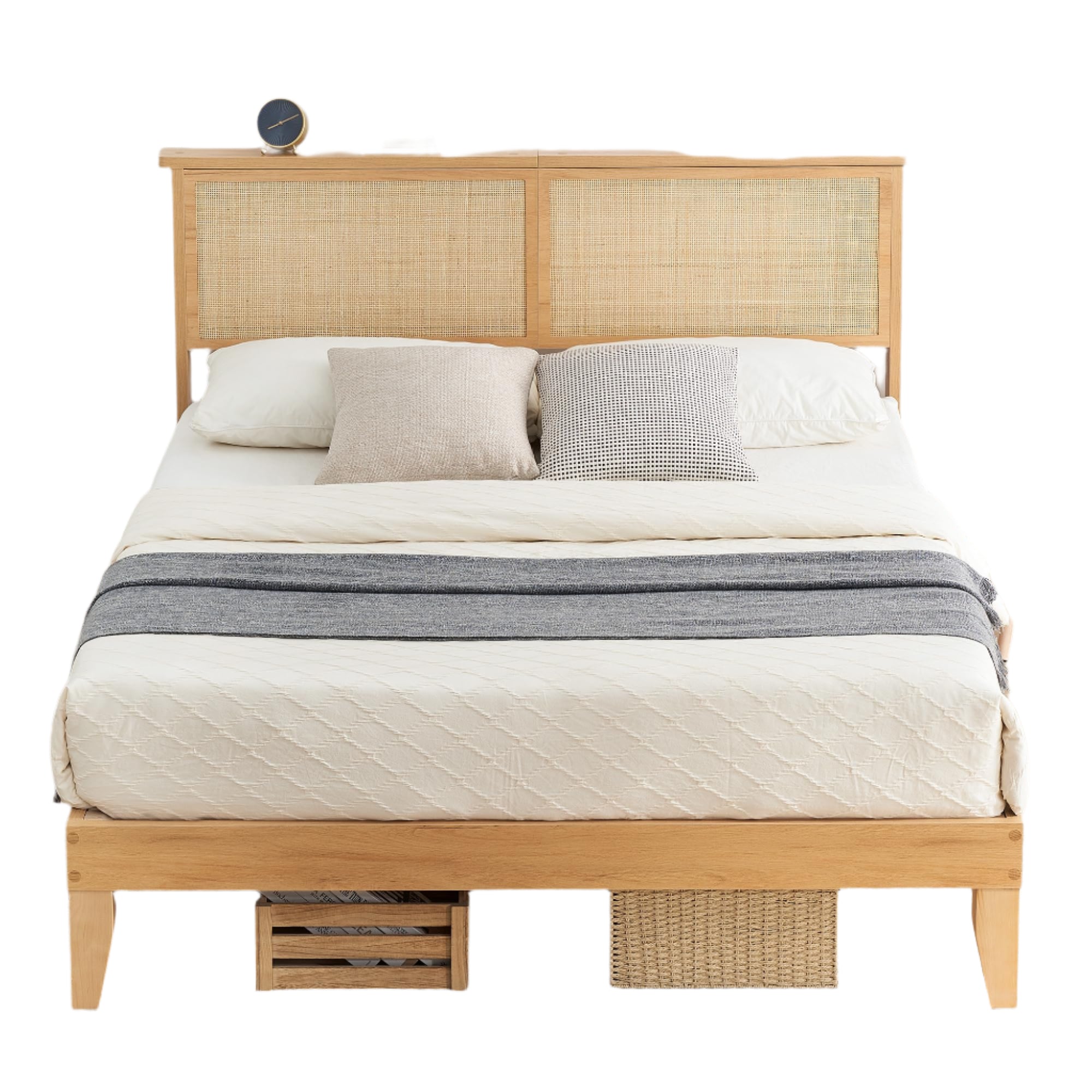 Rattan Bed Frame Queen with Natural Rattan Headboard,Queen Bed Frame