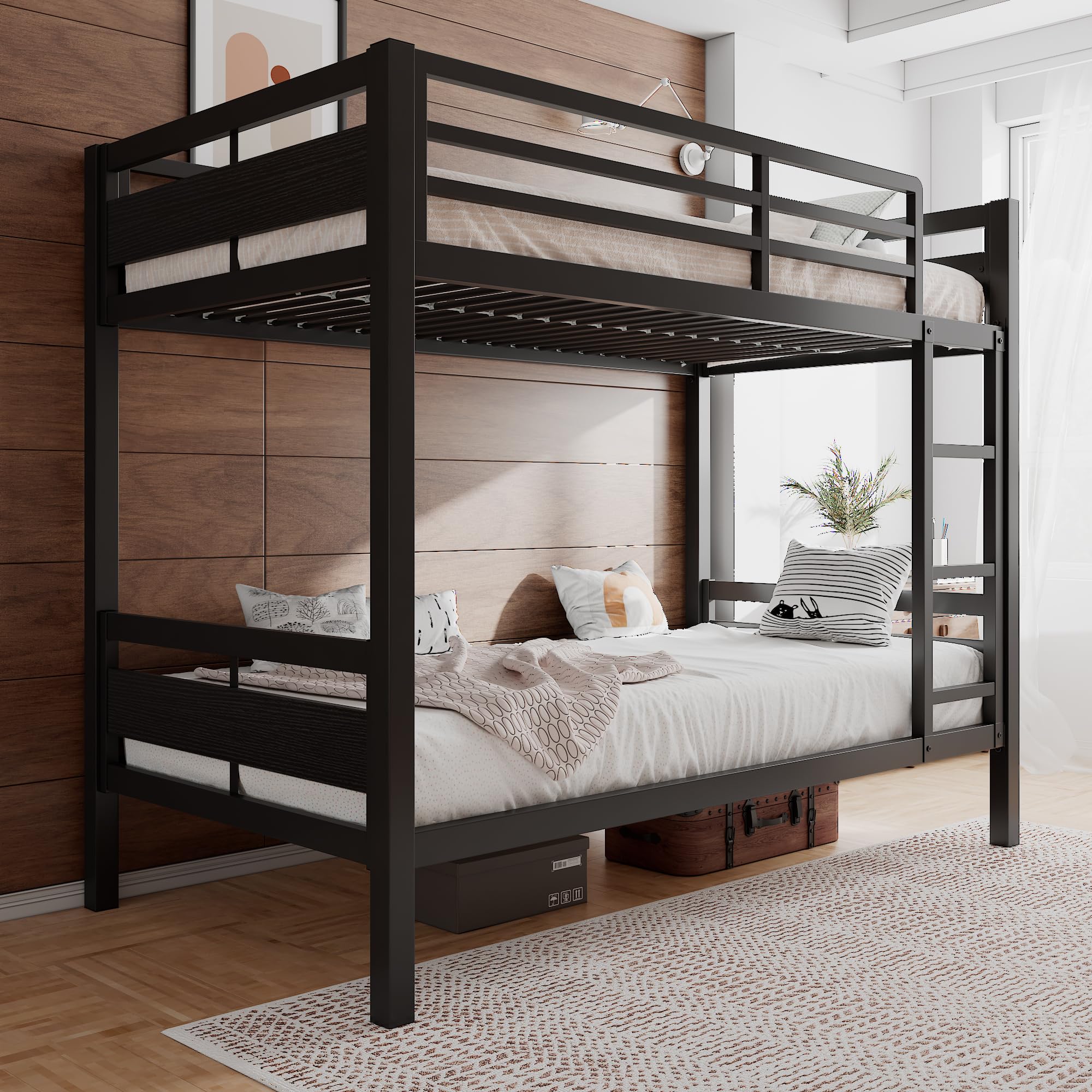 Bunk Bed Twin Over Twin, Heavy Duty Metal Bed with Ladder