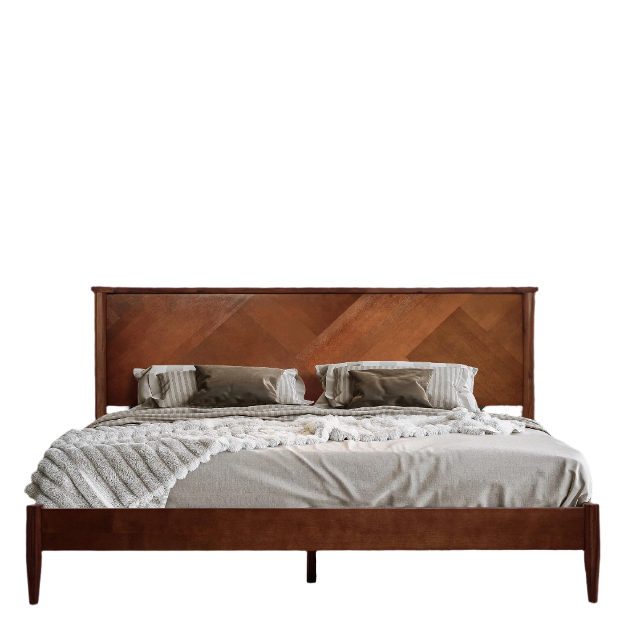 Panthera Bed Frame with Headboard Solid Wood Platform Bed, Artisan Signature