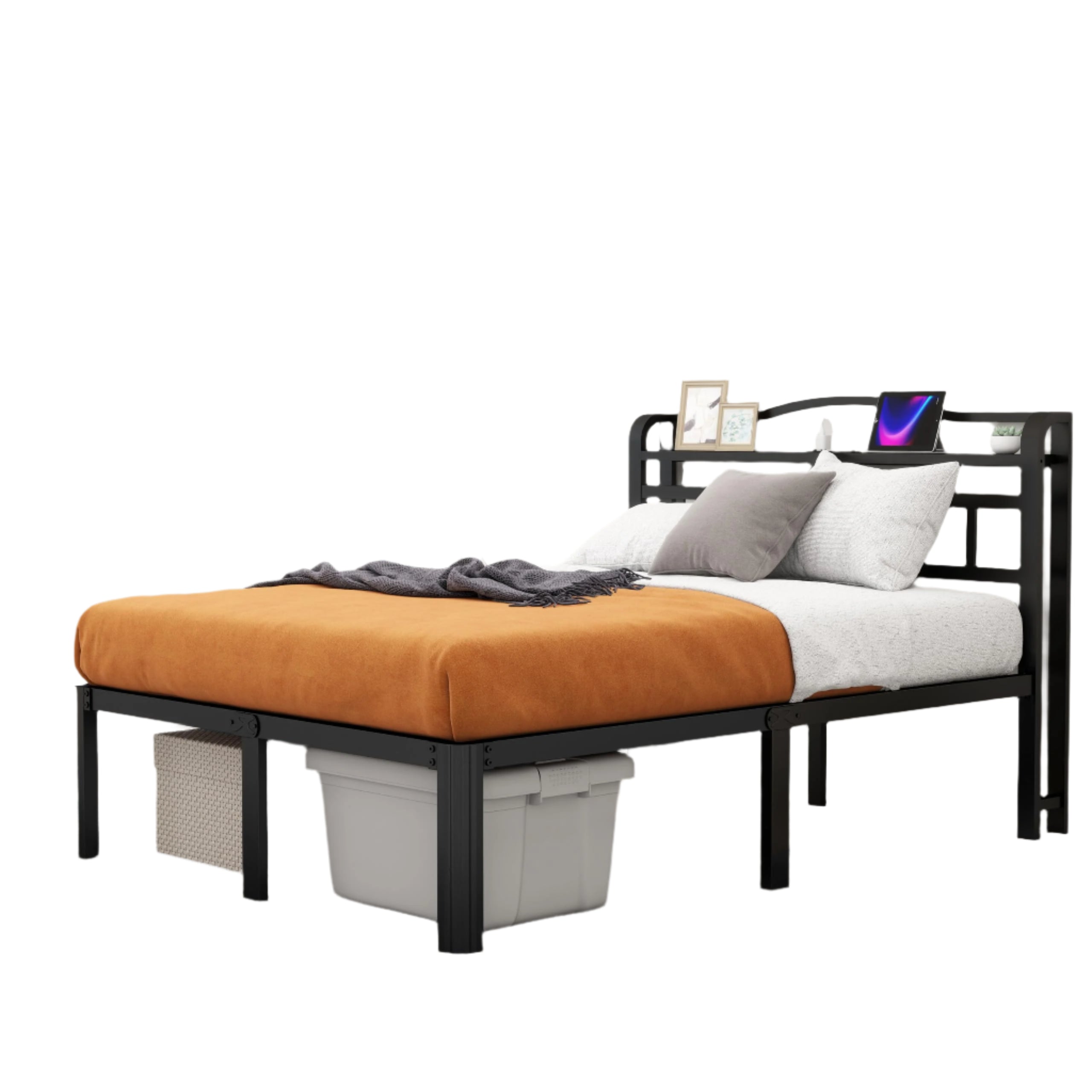 Bed Frame with Charging Station & Headboard 14 Inch Bed Frame