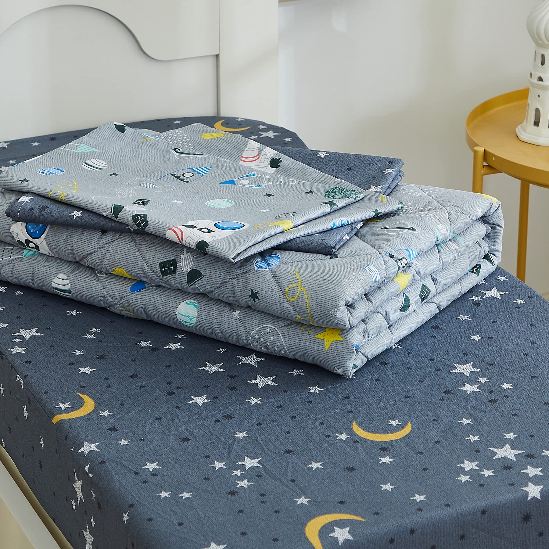 4-Piece Toddler Bedding Sets for Boys Space Rocket Galaxy Bed Sheet Set Girls