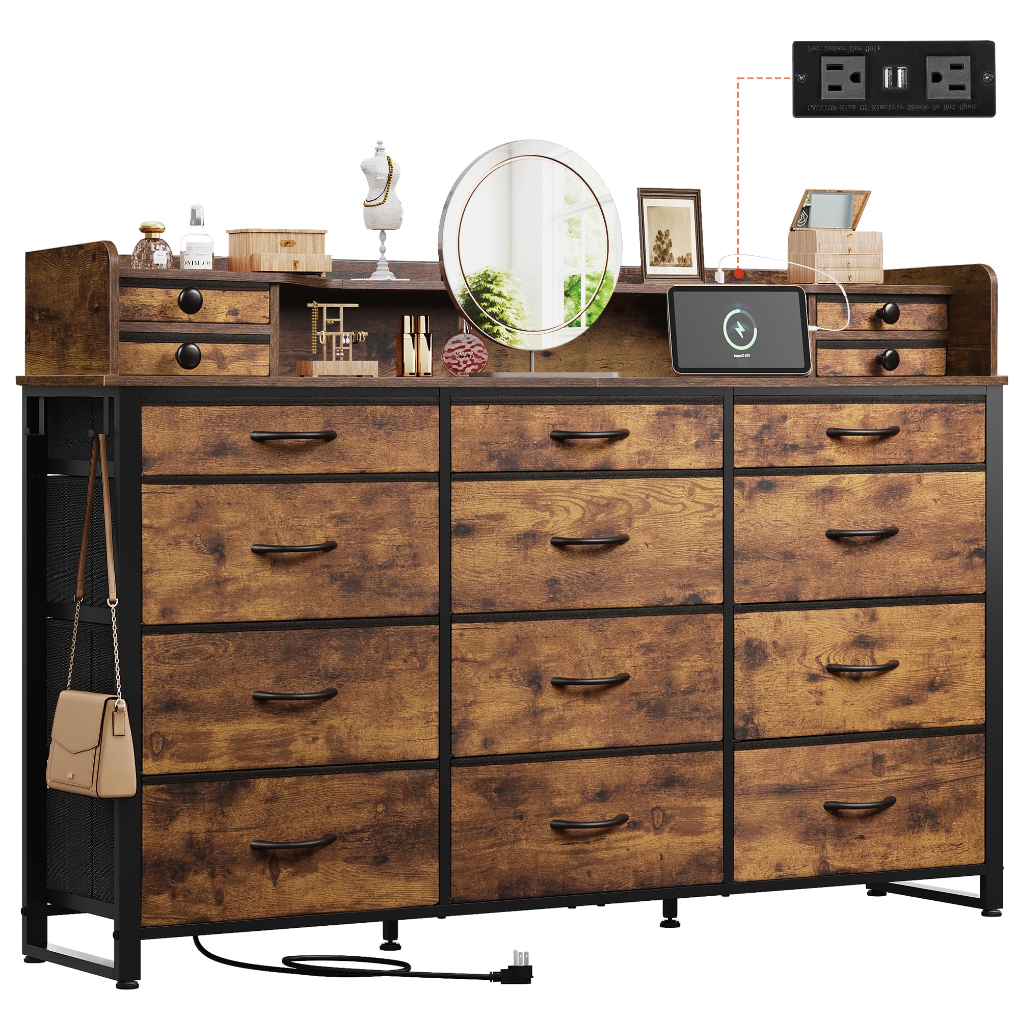 55''W Dresser for Bedroom with Charging Station, Dressers & Chest of Drawers