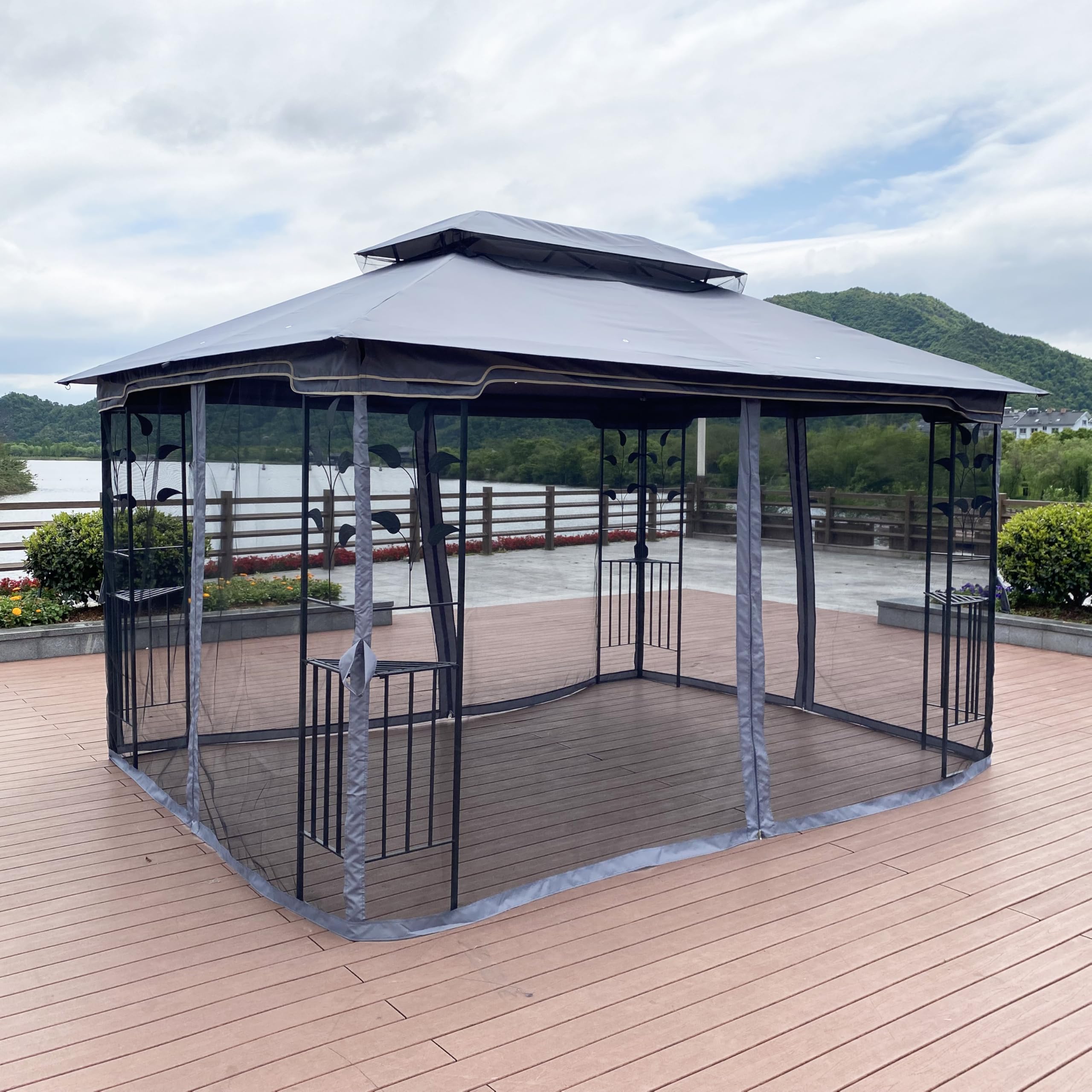 Outdoor Patio Gazebo 10'x13' with Double Roof, Heavy Duty Canopy Party