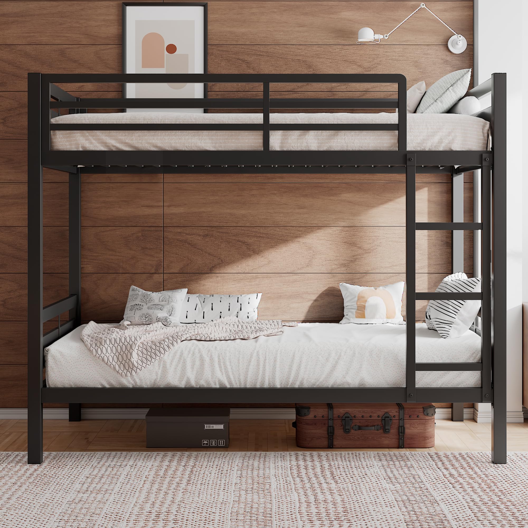 Bunk Bed Twin Over Twin, Heavy Duty Metal Bed with Ladder
