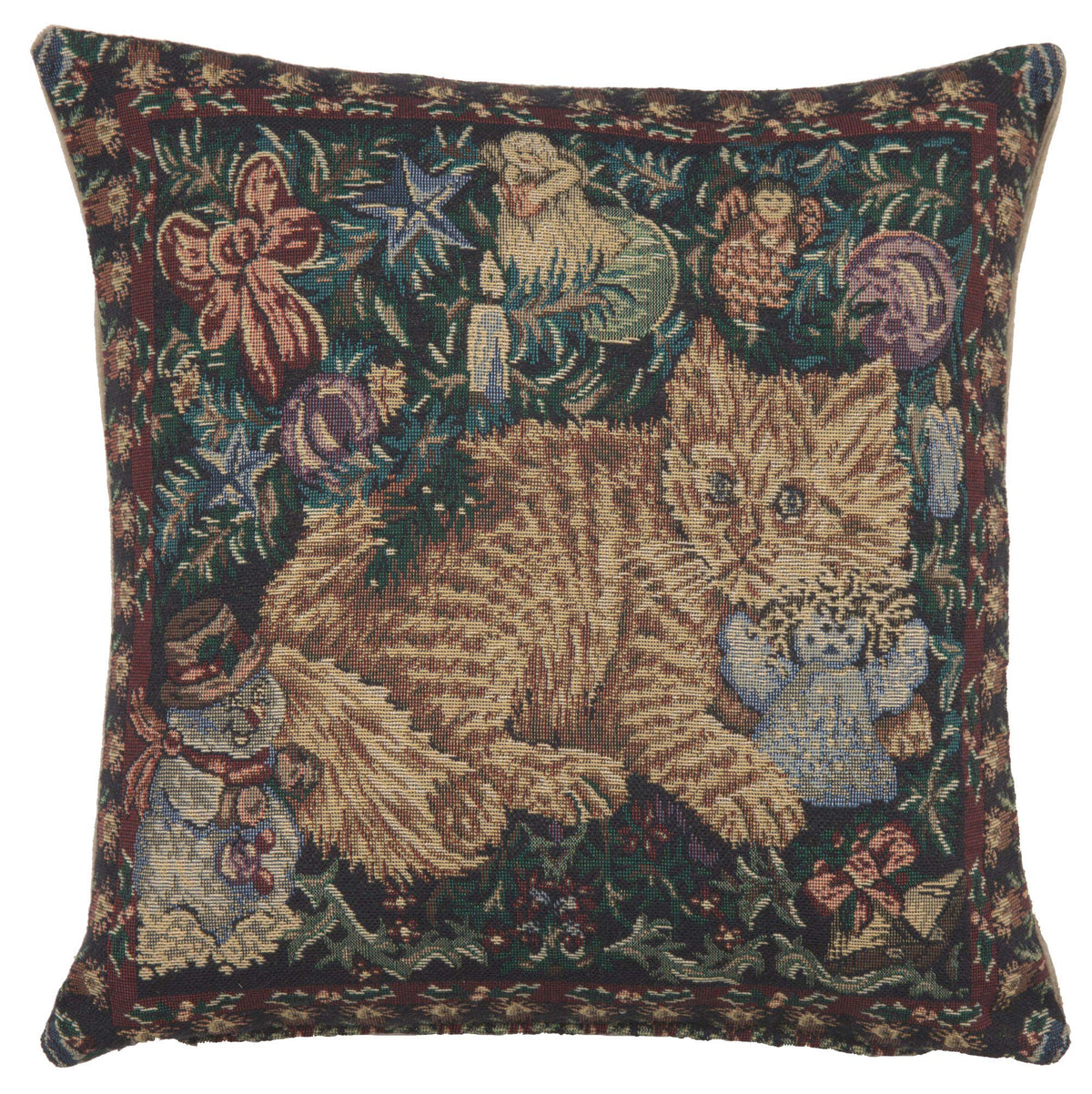 15"x15" Italian Jacquard Cat Tapestry Pillow Cover – Cotton, Zipper, Multicolor