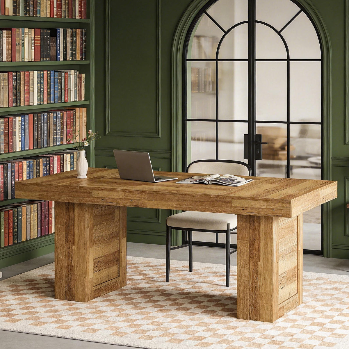 63" Farmhouse Executive Desk with Chunky Block Legs