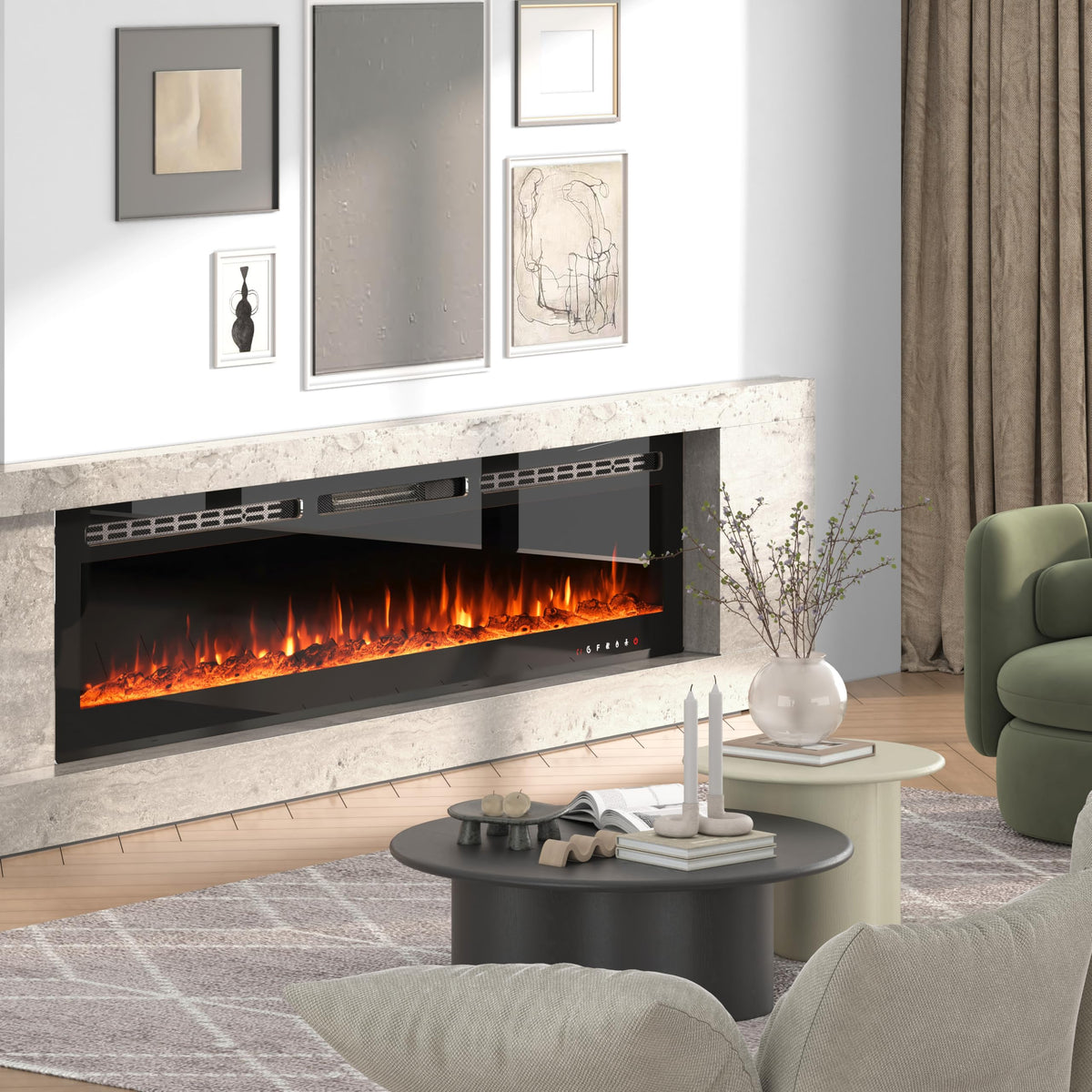 Recessed Linear Electric Fireplace Insert with 9 Flame Colors, Remote & Touch Control