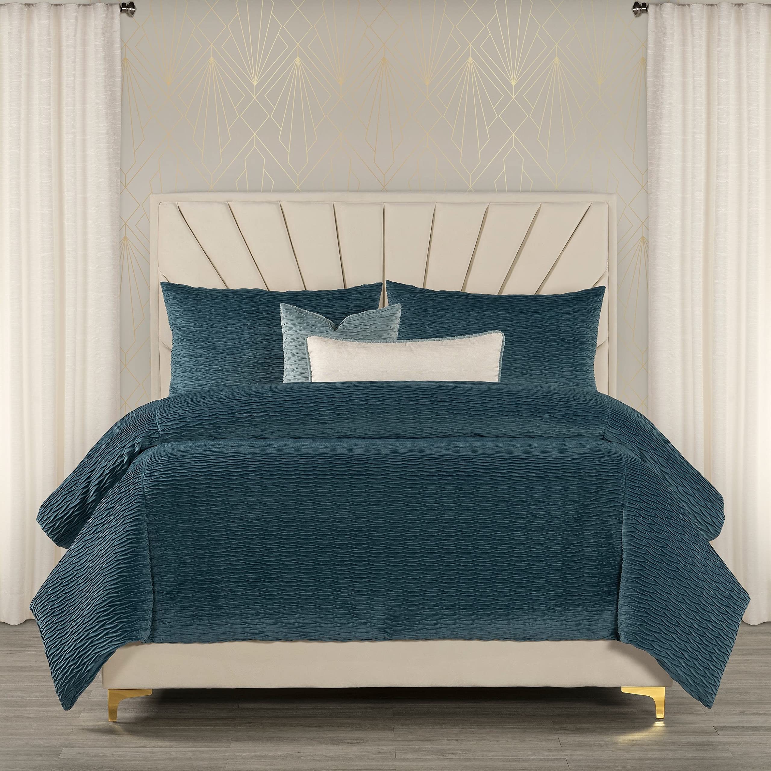 The Great Gatsby Velvet Wave Pleated Duvet & Insert Set Ivory California