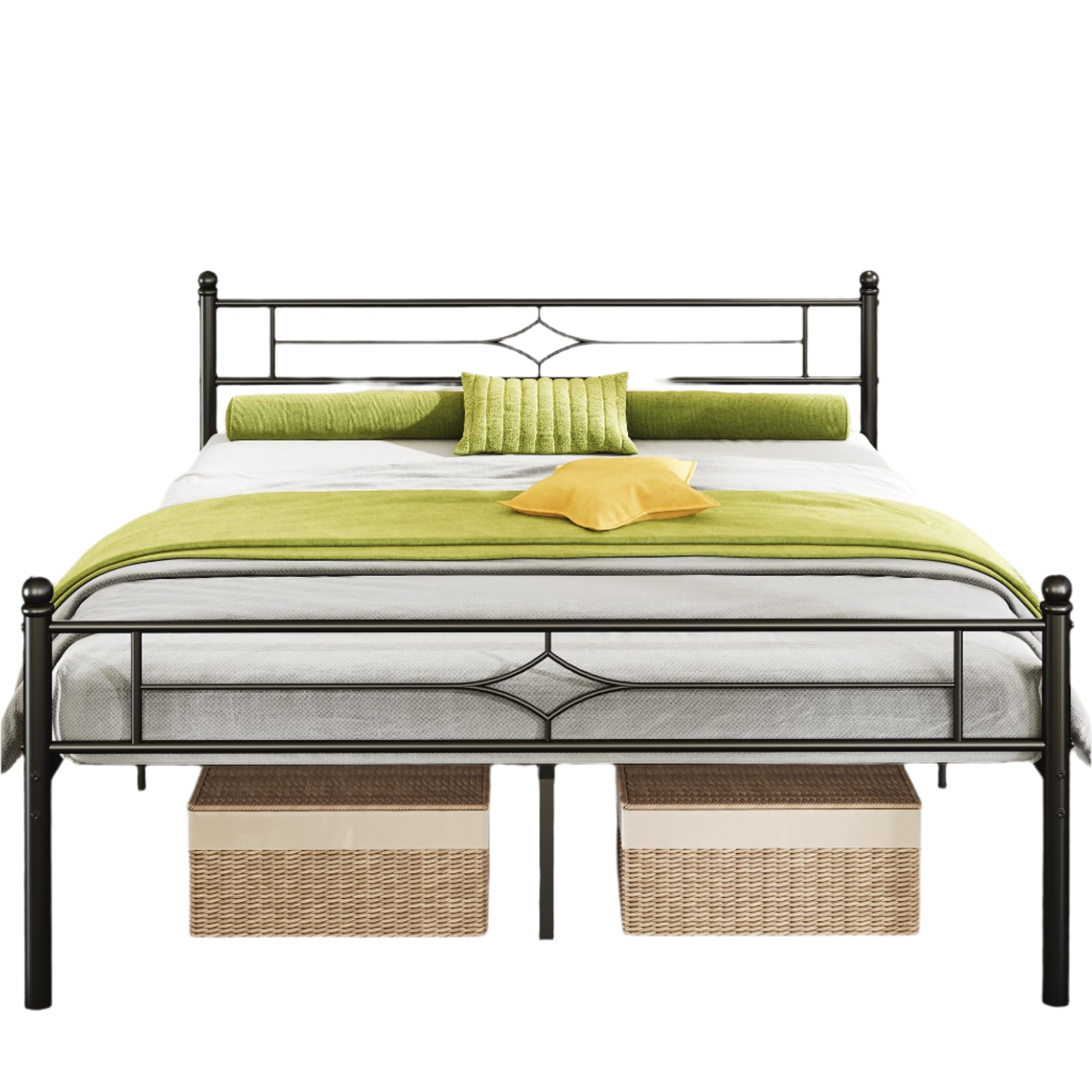 Queen Bed Frame with Headboard and Footboard, Sturdy Metal Slats Support