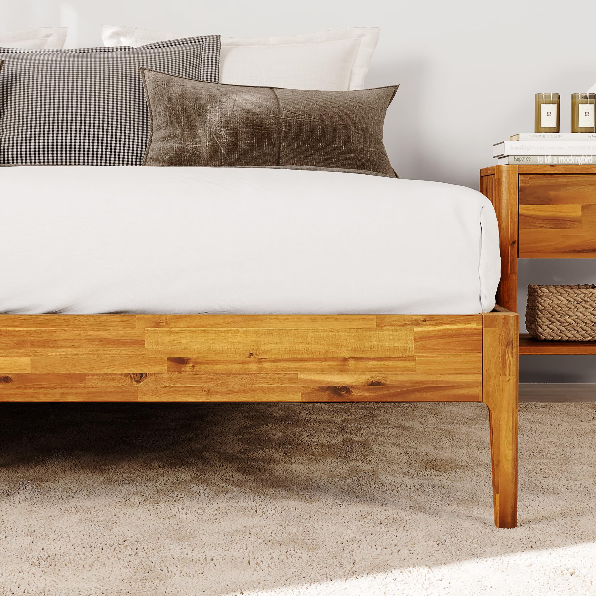 Camila 14'' Luxury Acacia Wood Bed Frame – Heavy Duty Queen Platform