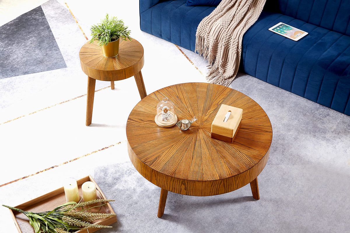 Nesting Round Wood Coffee Table Set of 2