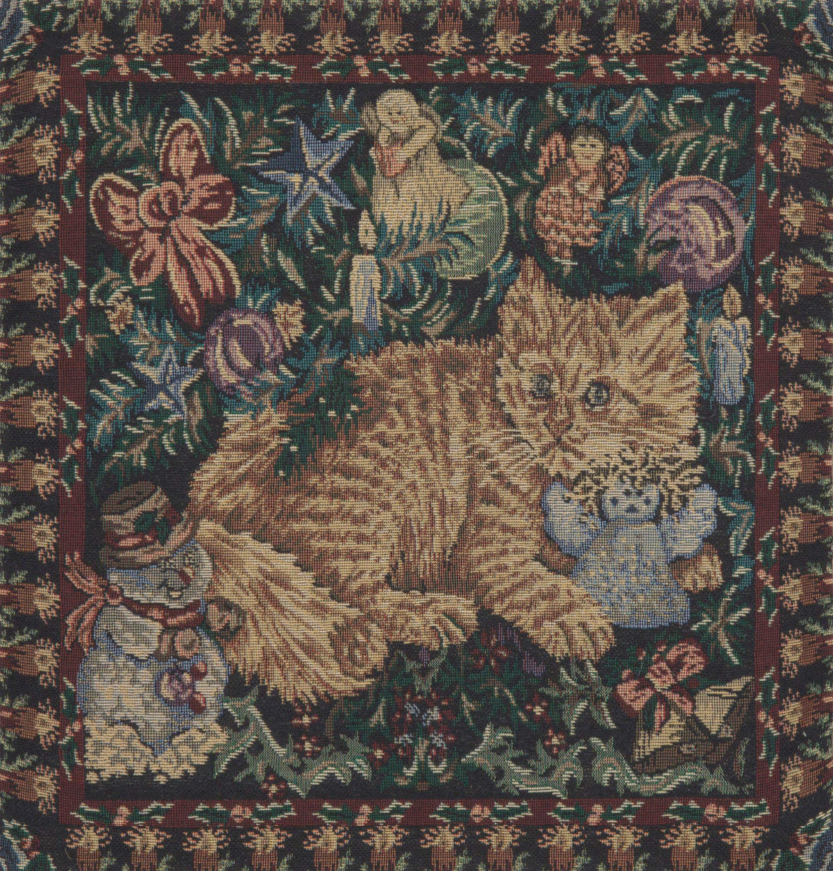 15"x15" Italian Jacquard Cat Tapestry Pillow Cover – Cotton, Zipper, Multicolor