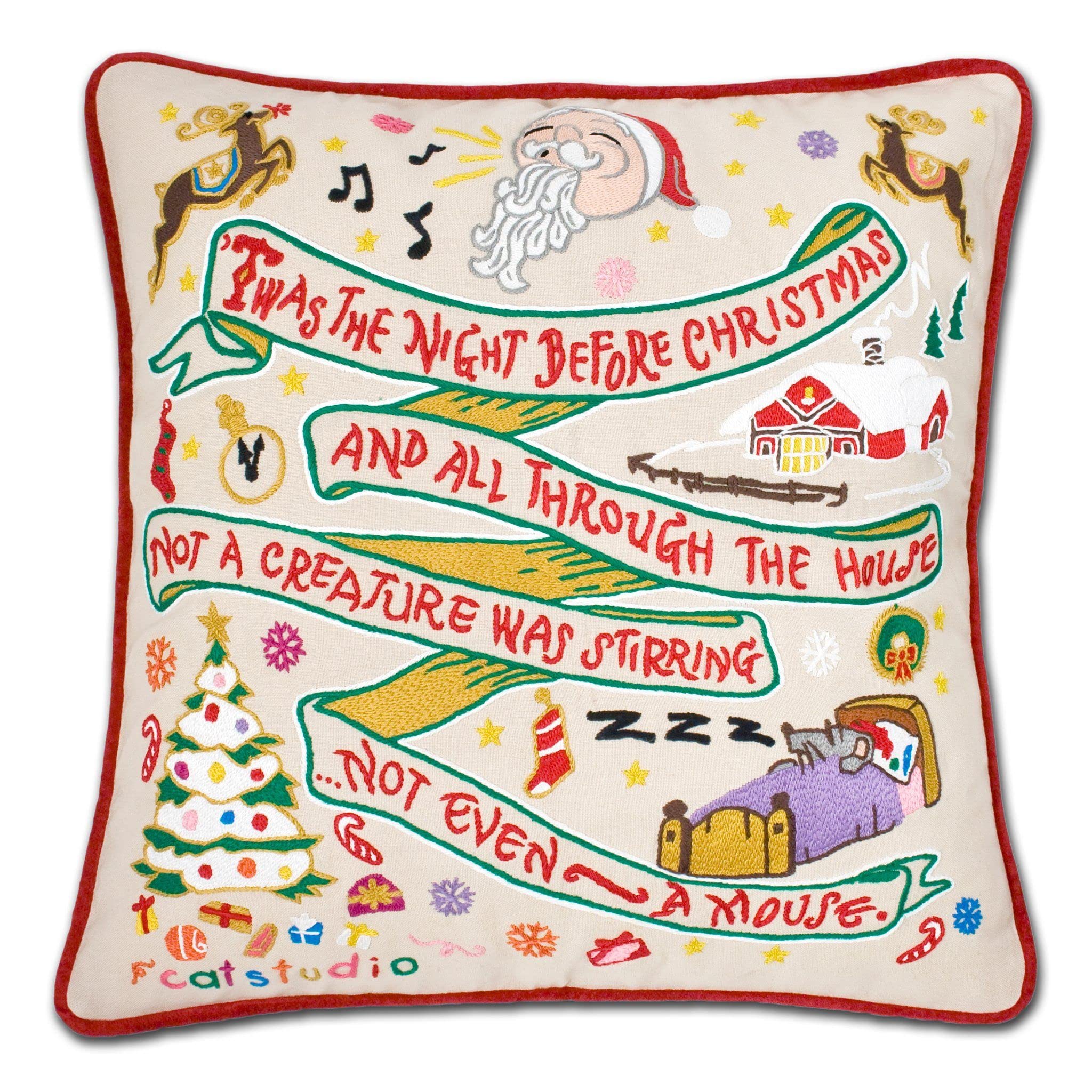 Night Before Christmas Embroidered Pillow, Winter Holiday Decorative