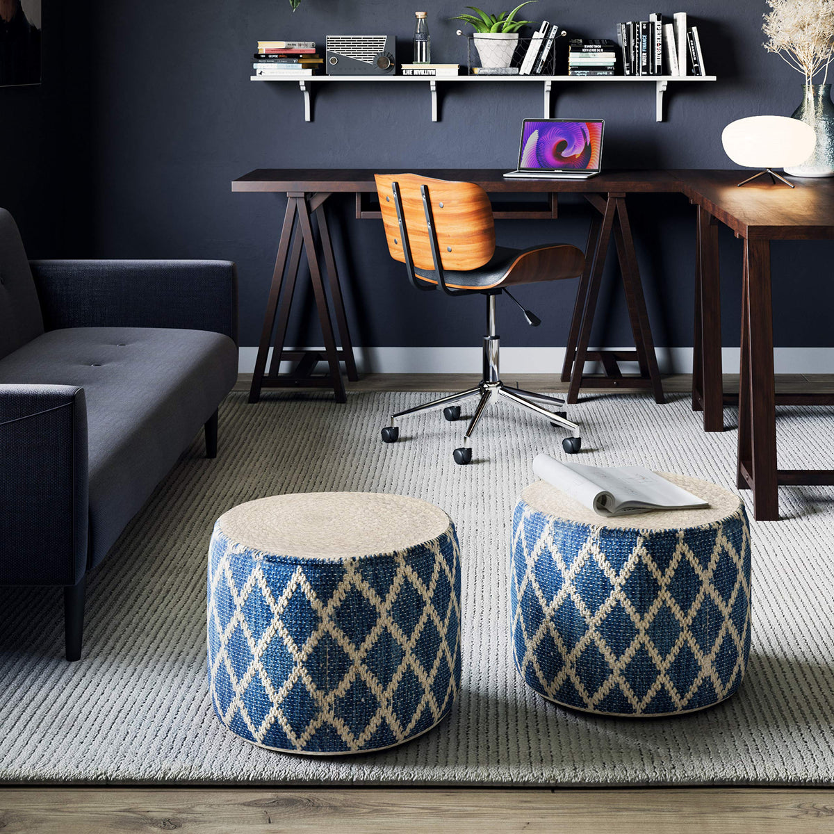 Handwoven Round Pouf – Jute & Cotton