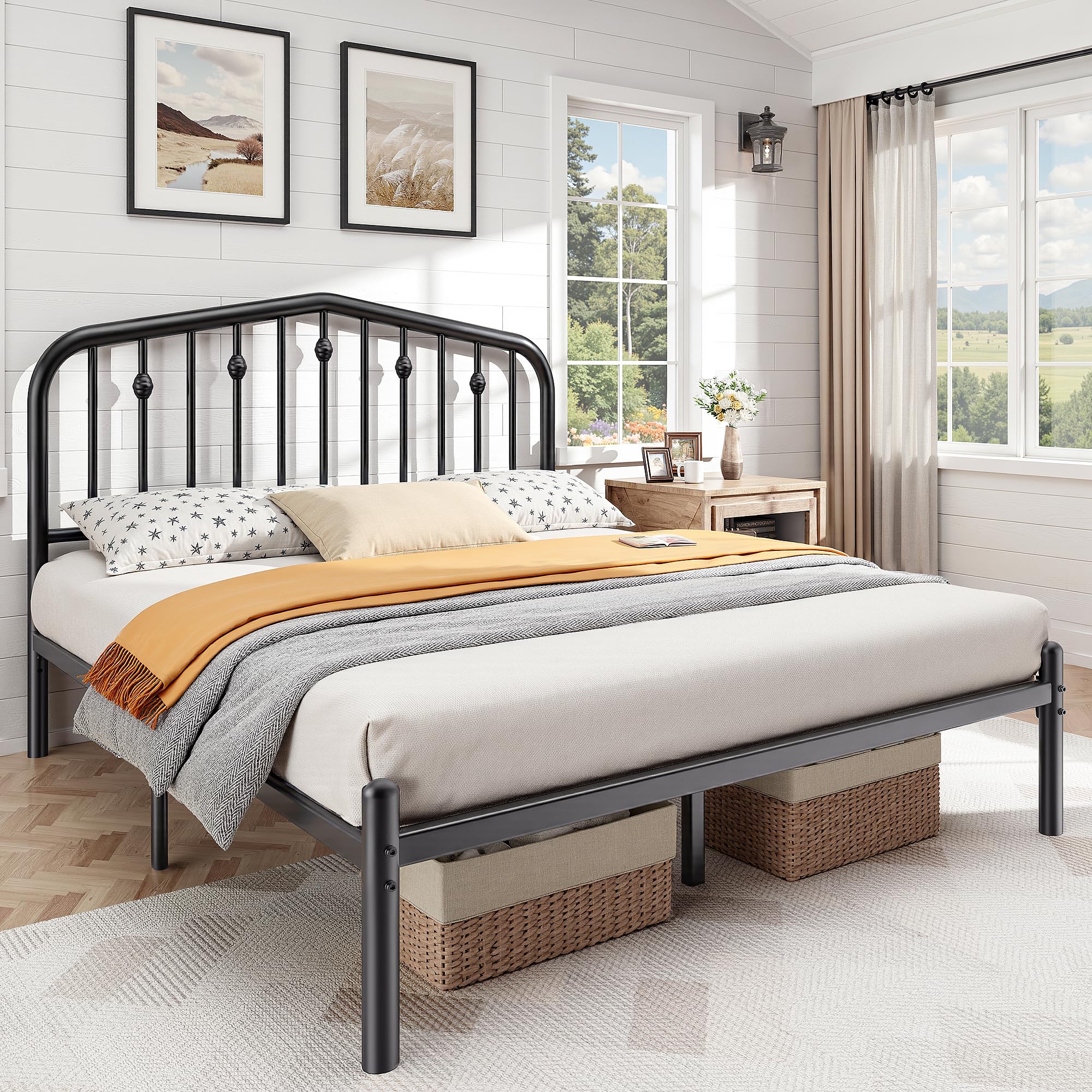4 Inch Queen Bed Frame, Sturdy Rustic Metal Bed Frame Queen Size