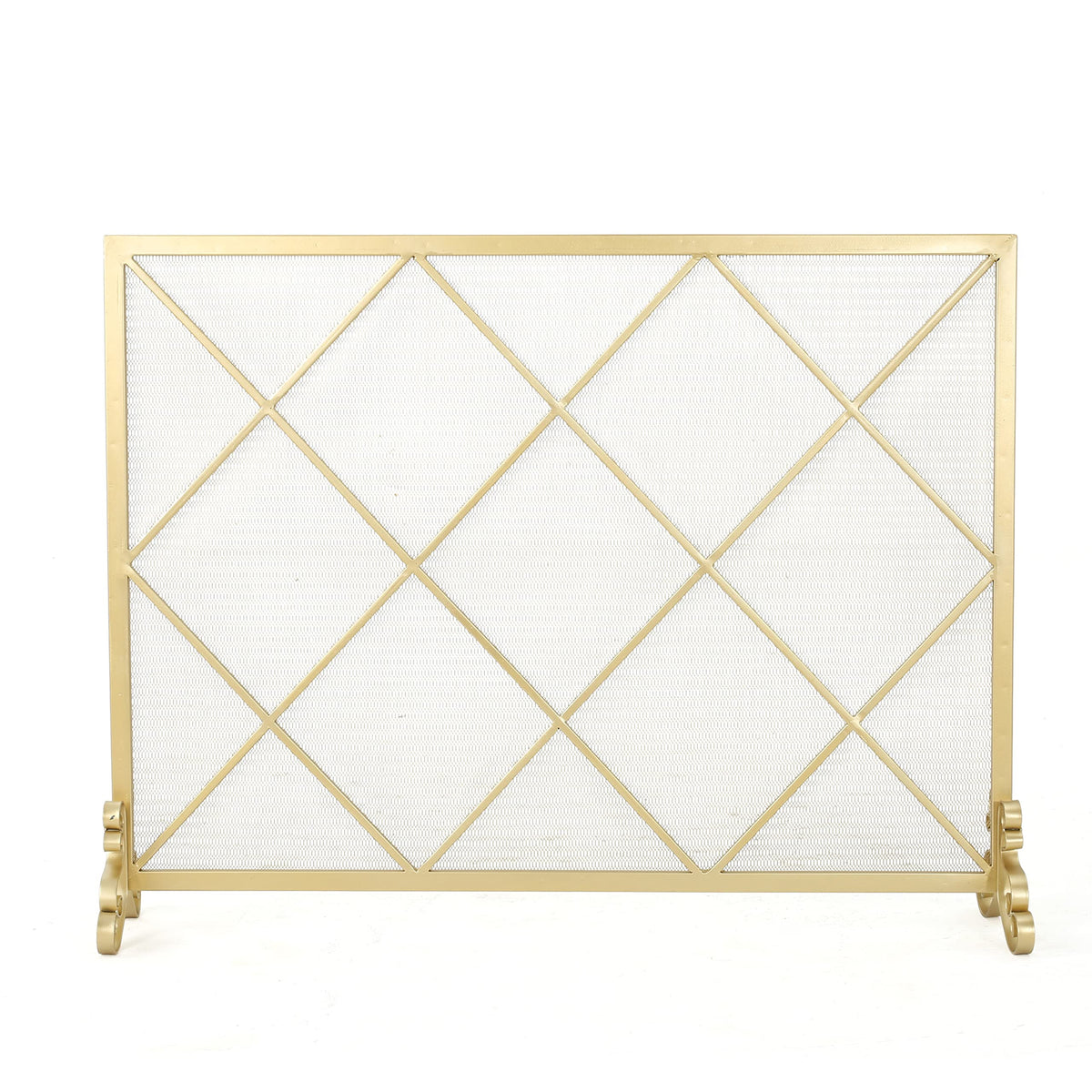 Single Panel Iron Fireplace Screen – Gold