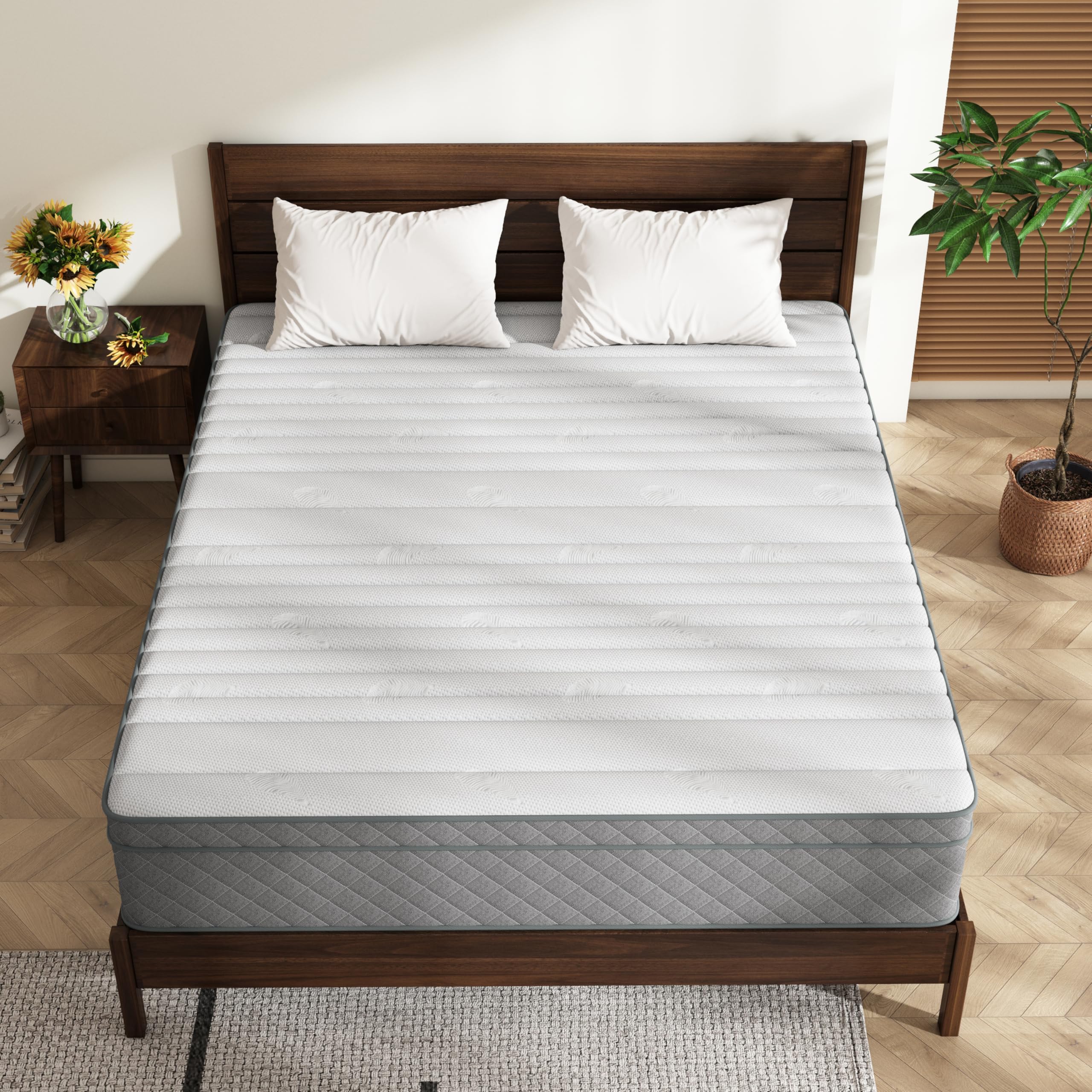 Queen Mattress, 12 Inch Memory Foam & Pocket Spring Hybrid, Firm Feel, Queen Size Mattresses, CertiPUR-US Certified, Fiberglass Free