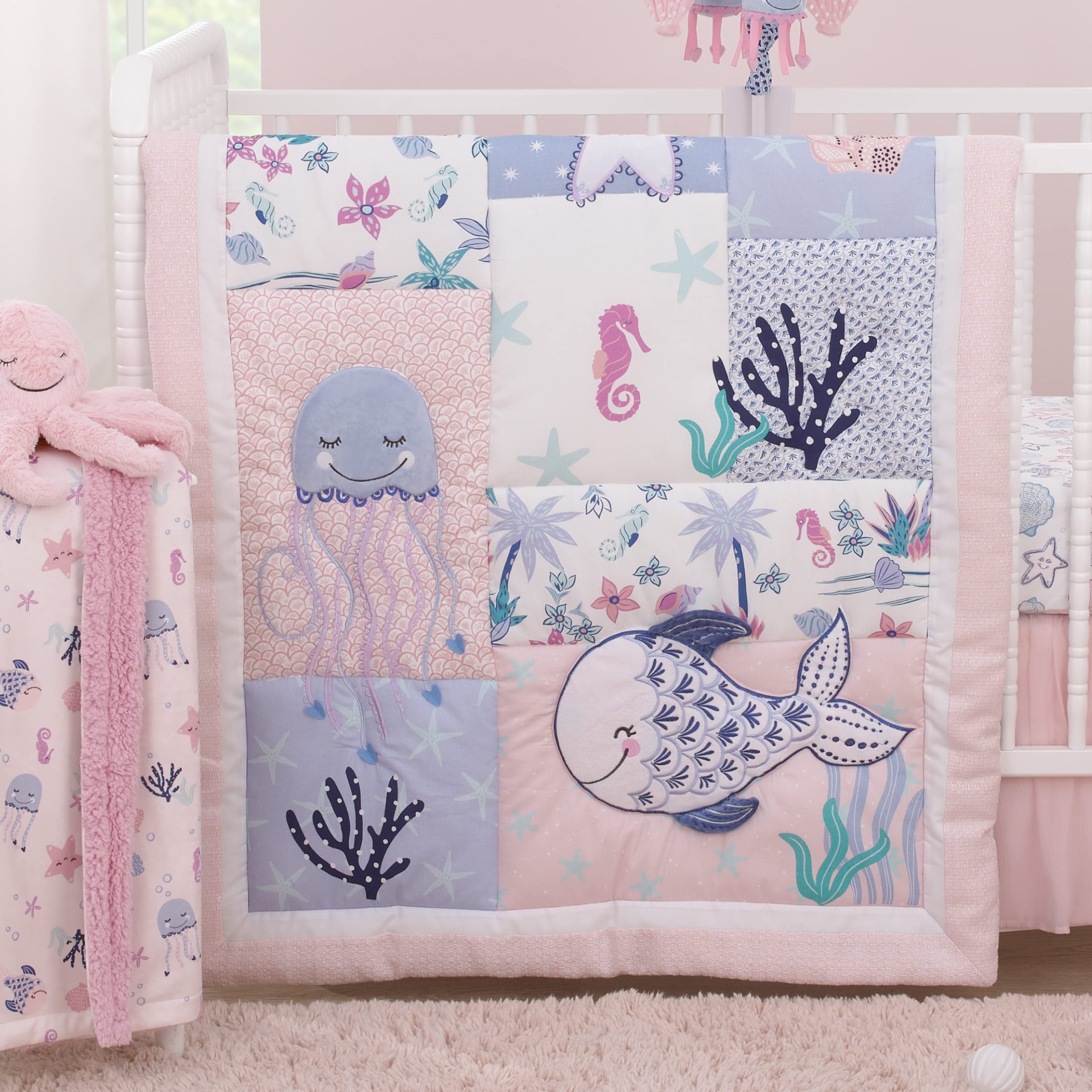 Mermaid Lagoon Pink, Blue and White Undersea Friends 4 Piece Nursery