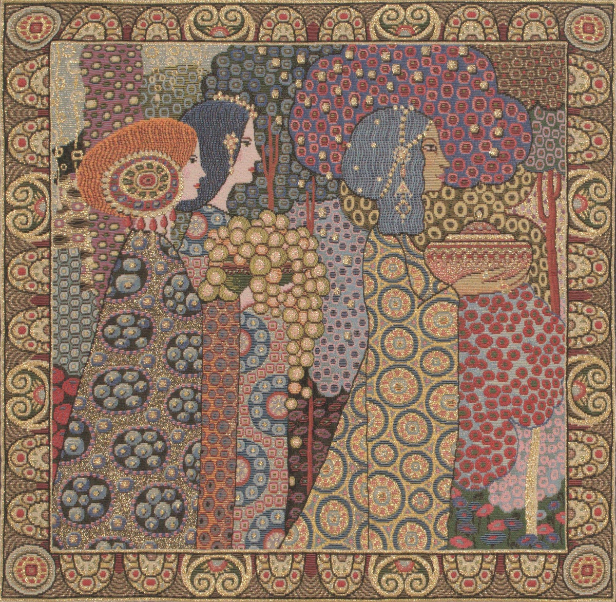18"x18" Belgium Tapestry Art Pillow Cover – Aladin & Ages of Women, Cotton, Zipper