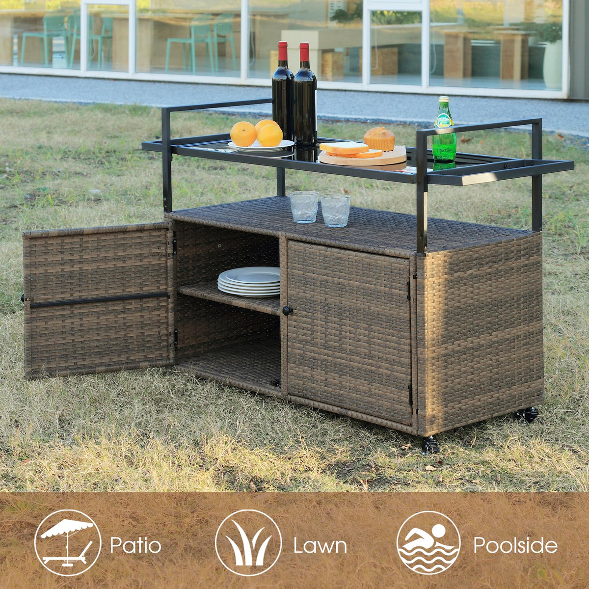 Outdoor Bar Cart with Storage Cabinet