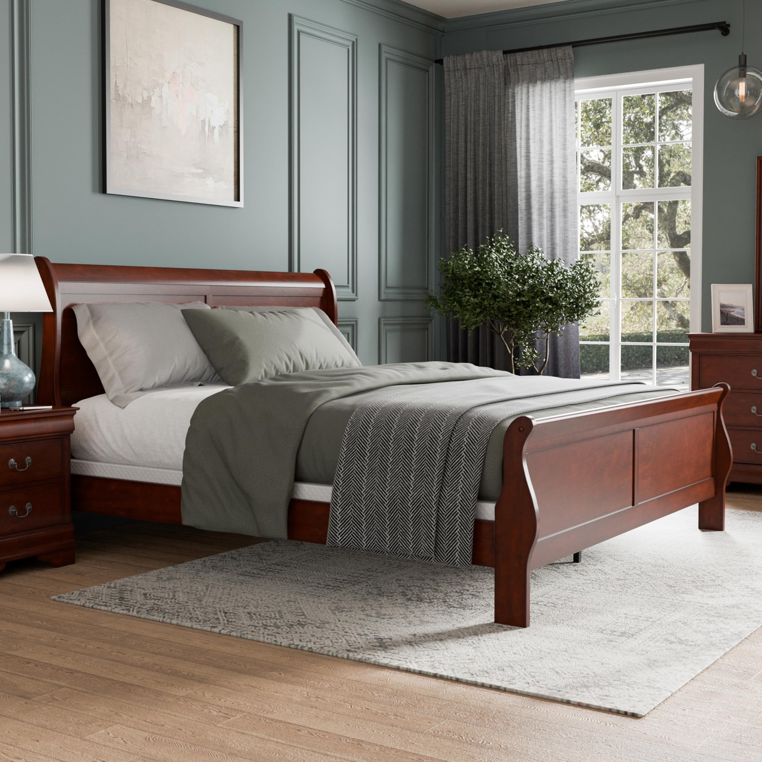 Arabella Traditional Wood King Bed Frame with Headboard and Footboard