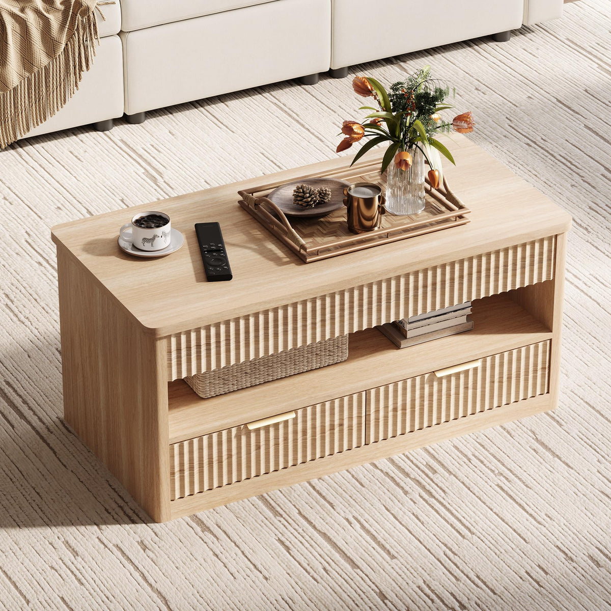 Lift Top Coffee Table with Hidden Storage & Adjustable Shelf